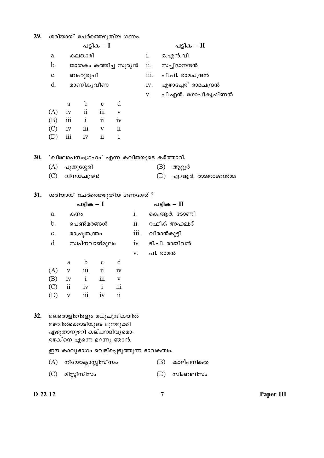 UGC NET Malayalam Question Paper III December 2012 7