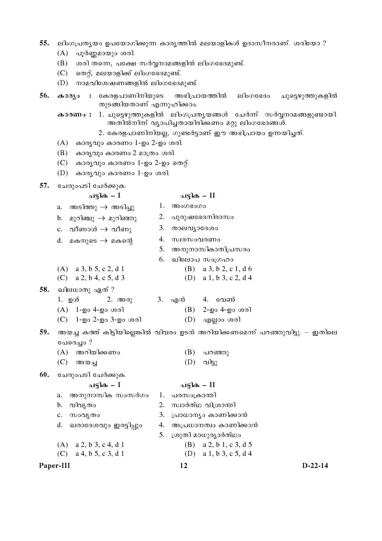 UGC NET Malayalam Question Paper III December 2014 12