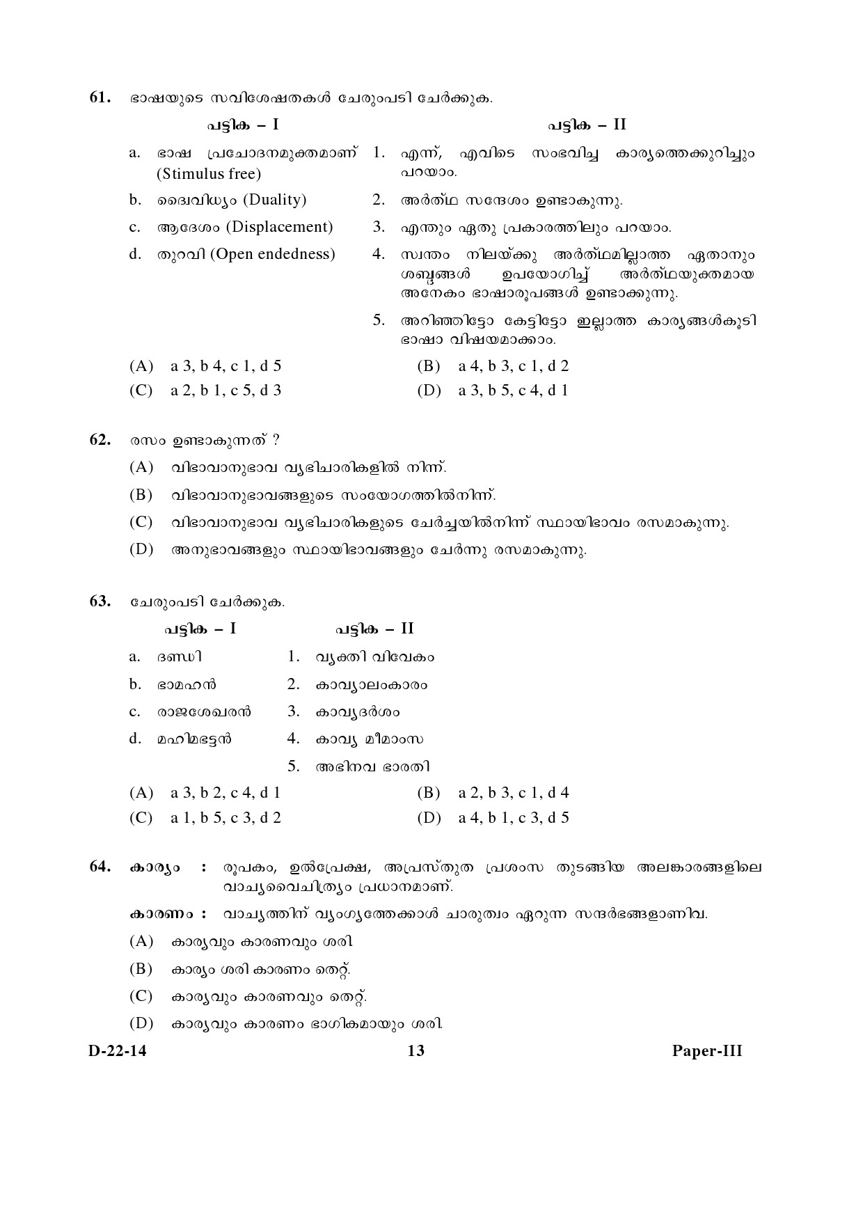 UGC NET Malayalam Question Paper III December 2014 13