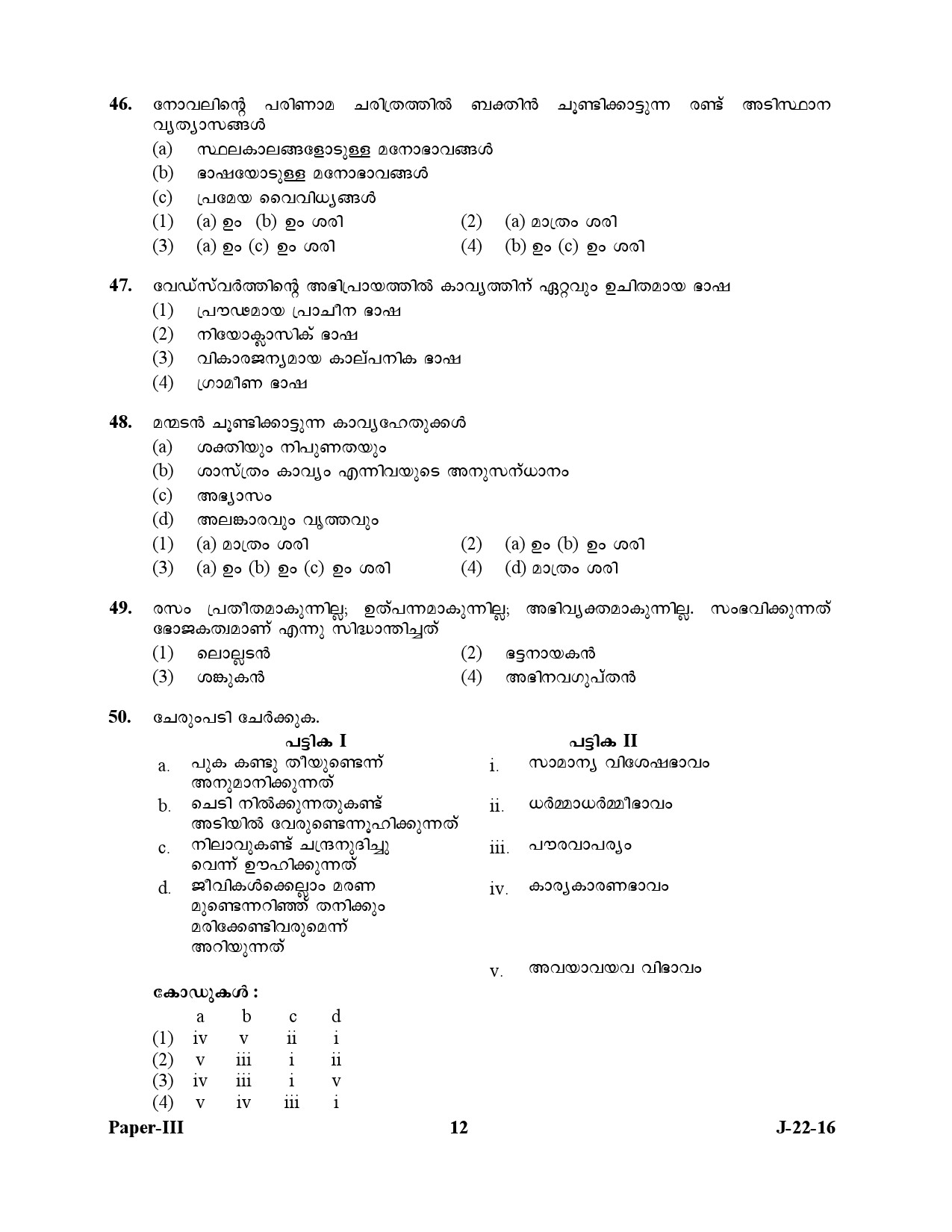 UGC NET Malayalam Question Paper III July 2016 12