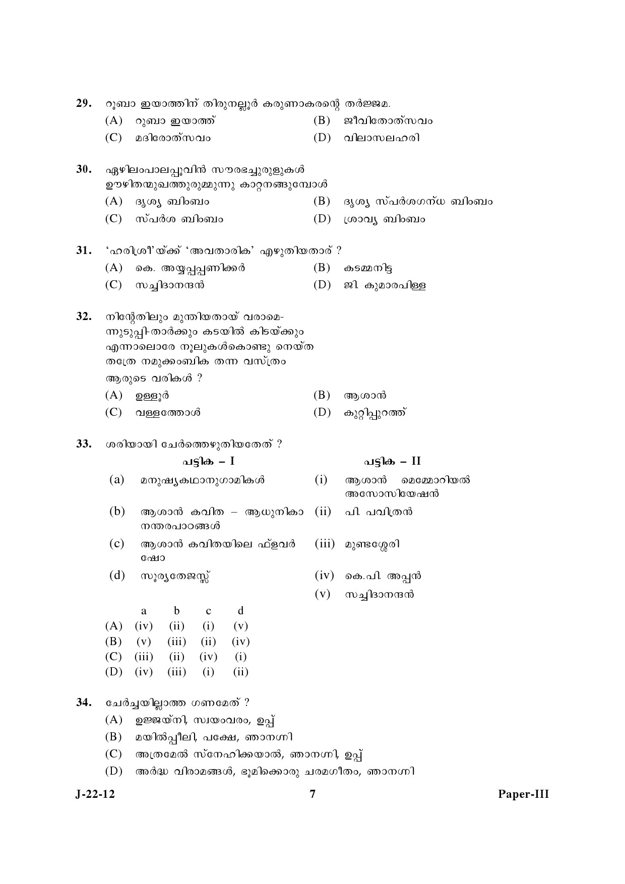 UGC NET Malayalam Question Paper III June 2012 7