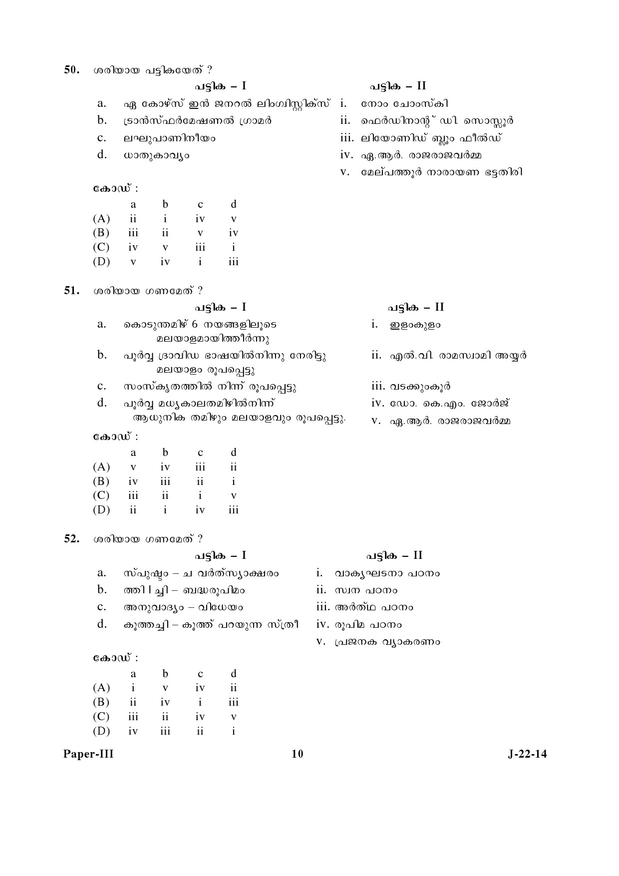 UGC NET Malayalam Question Paper III June 2014 10