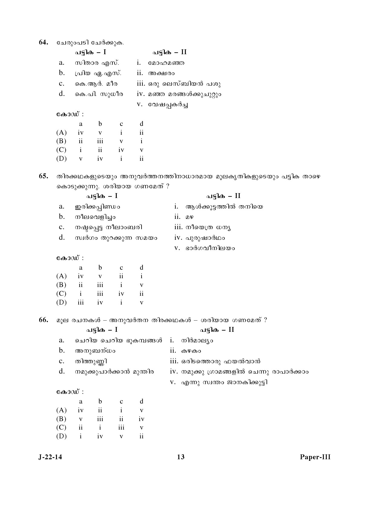 UGC NET Malayalam Question Paper III June 2014 13