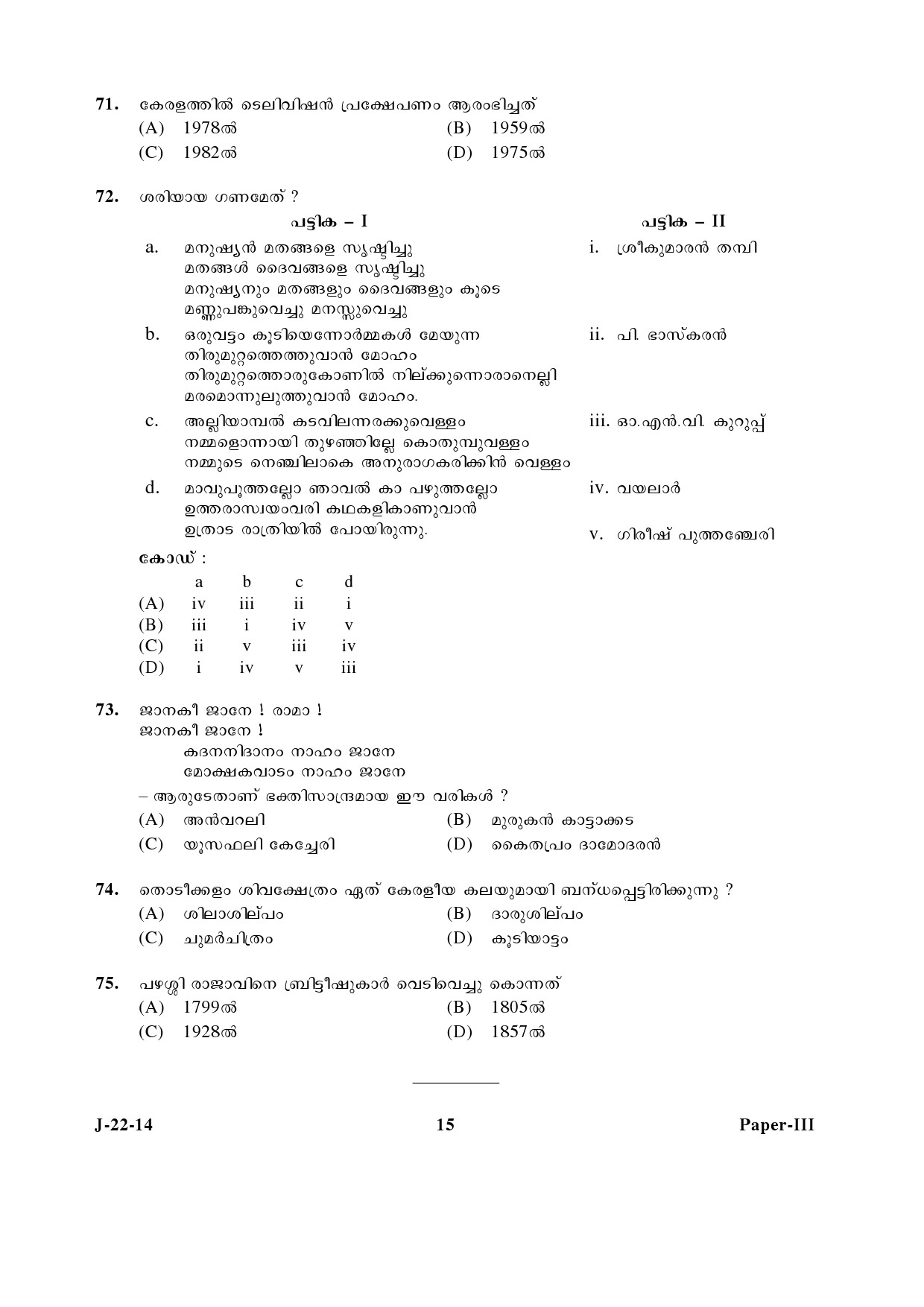 UGC NET Malayalam Question Paper III June 2014 15