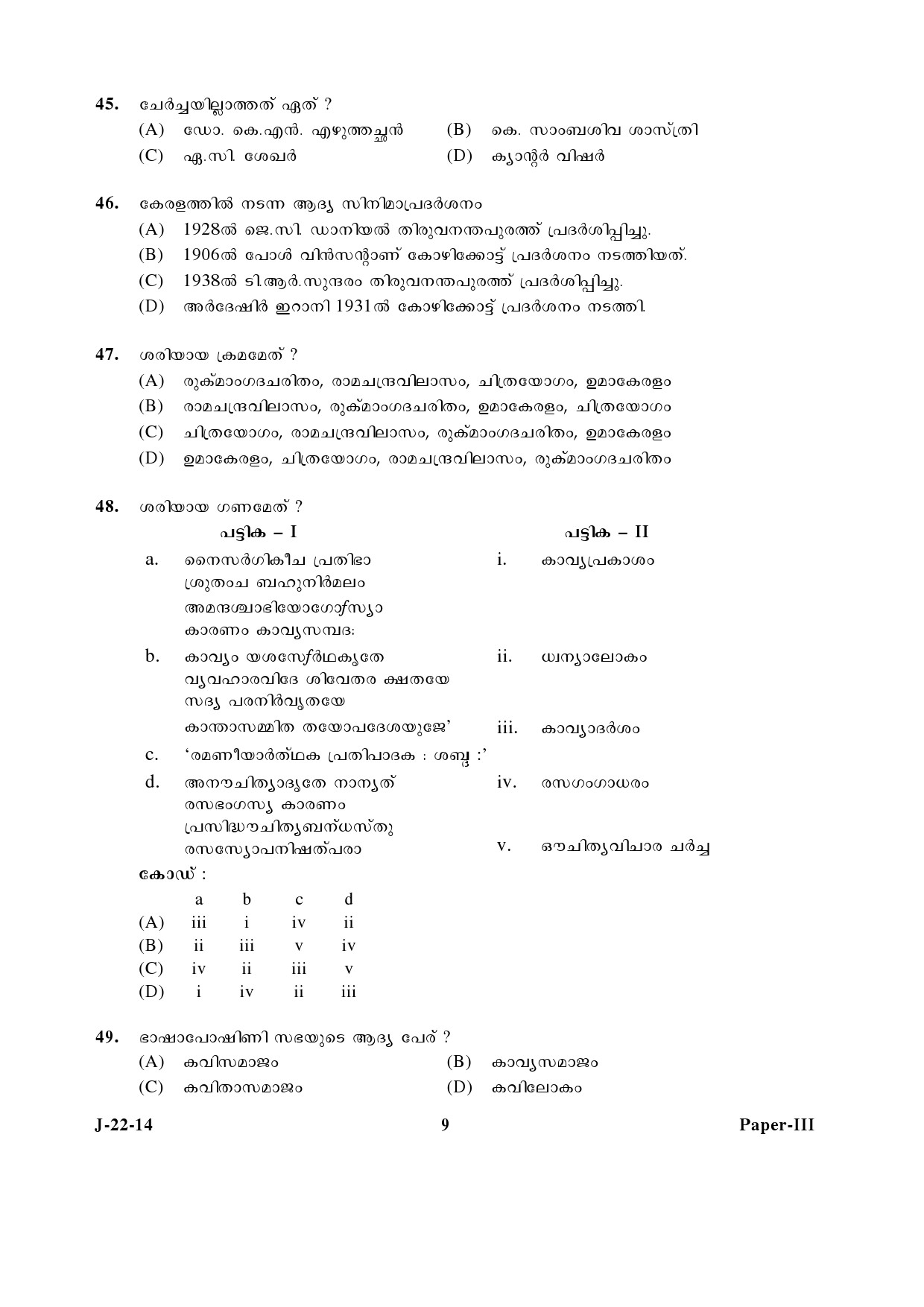 UGC NET Malayalam Question Paper III June 2014 9