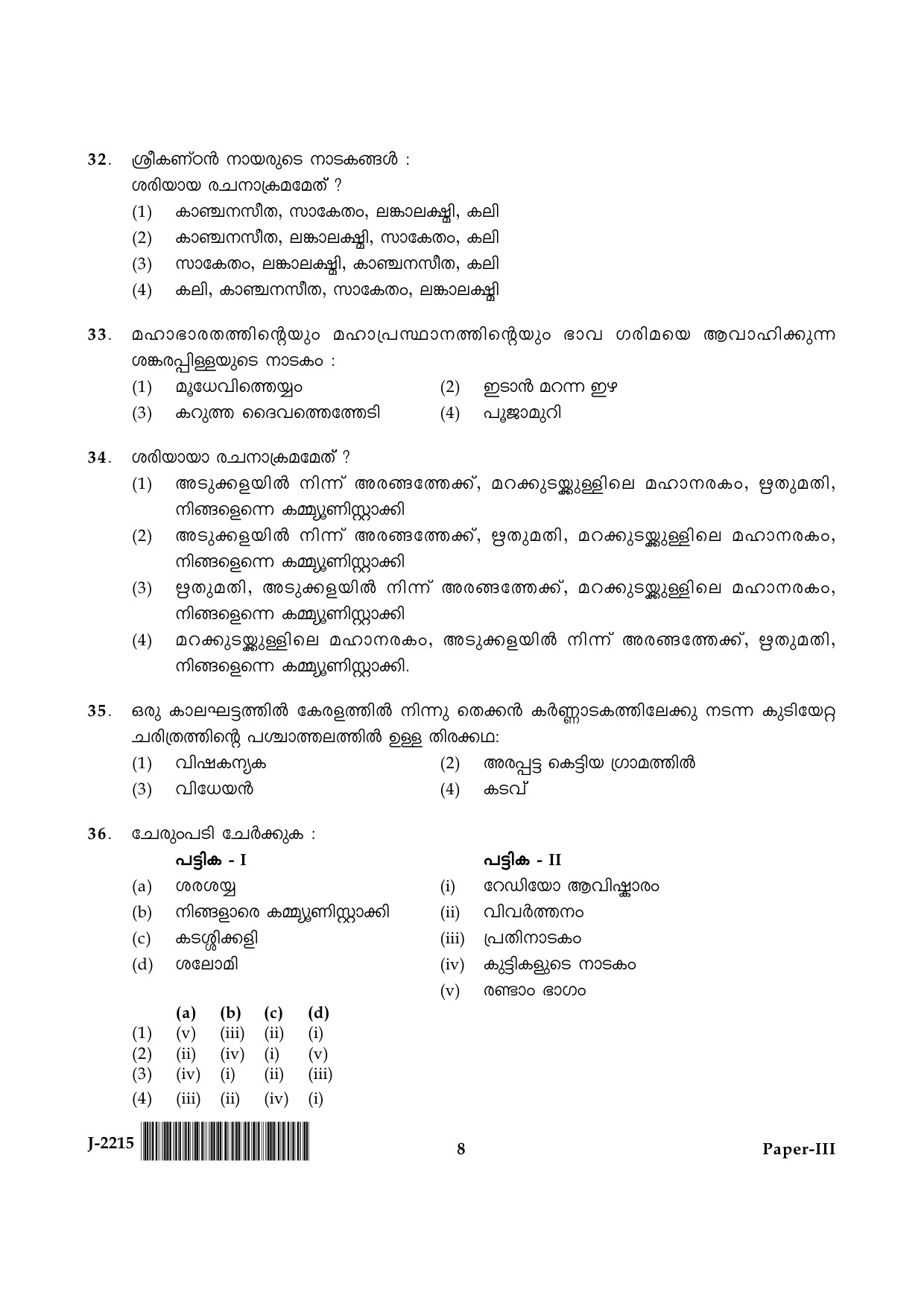 UGC NET Malayalam Question Paper III June 2015 8