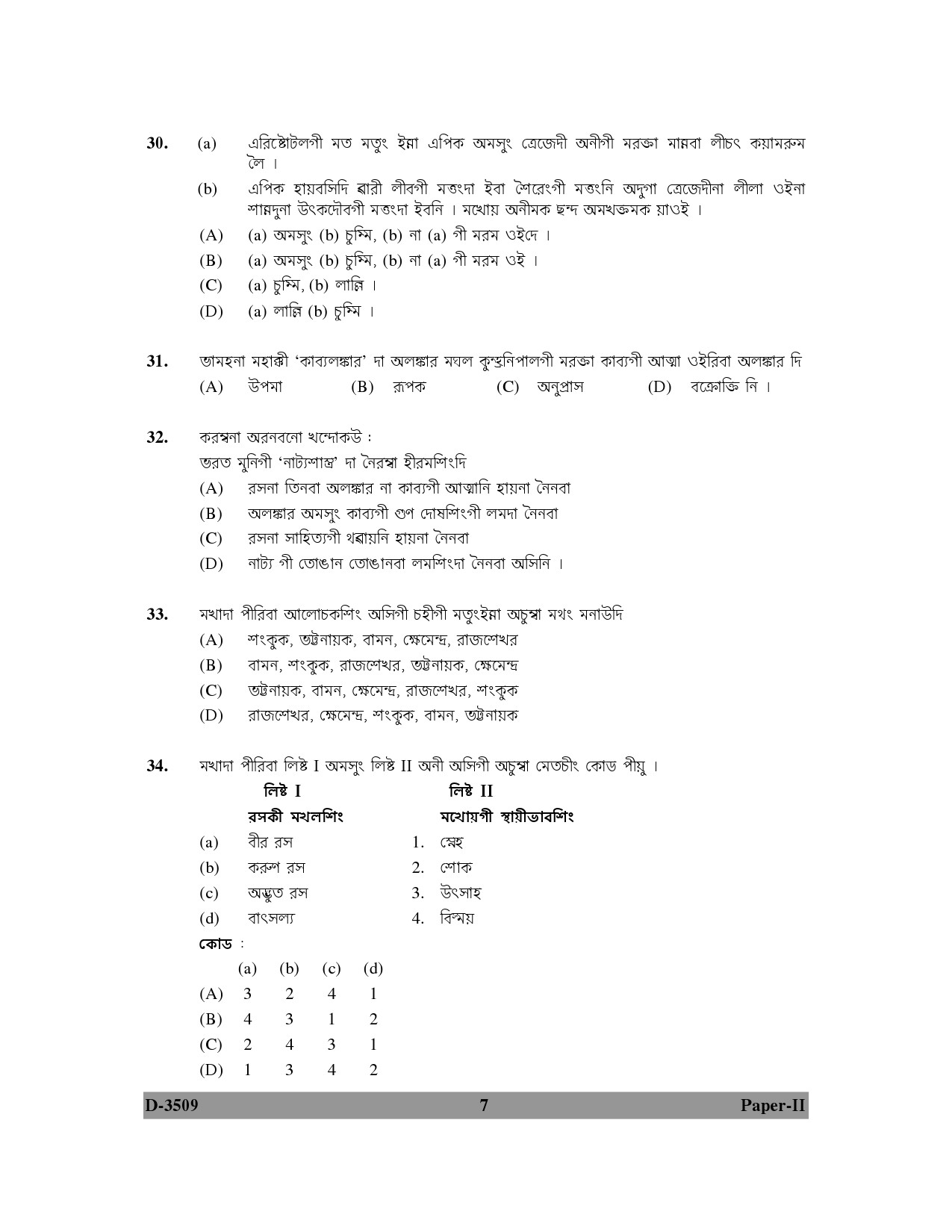 UGC NET Manipuri Question Paper II December 2009 7