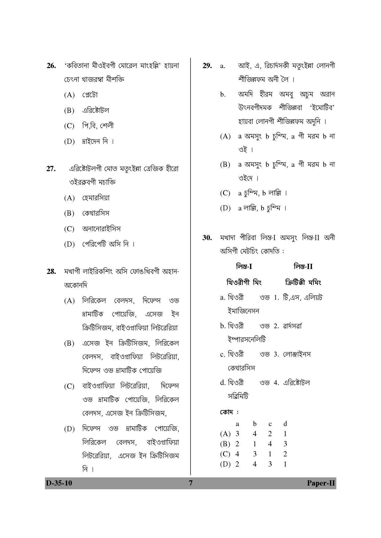 UGC NET Manipuri Question Paper II December 2010 7