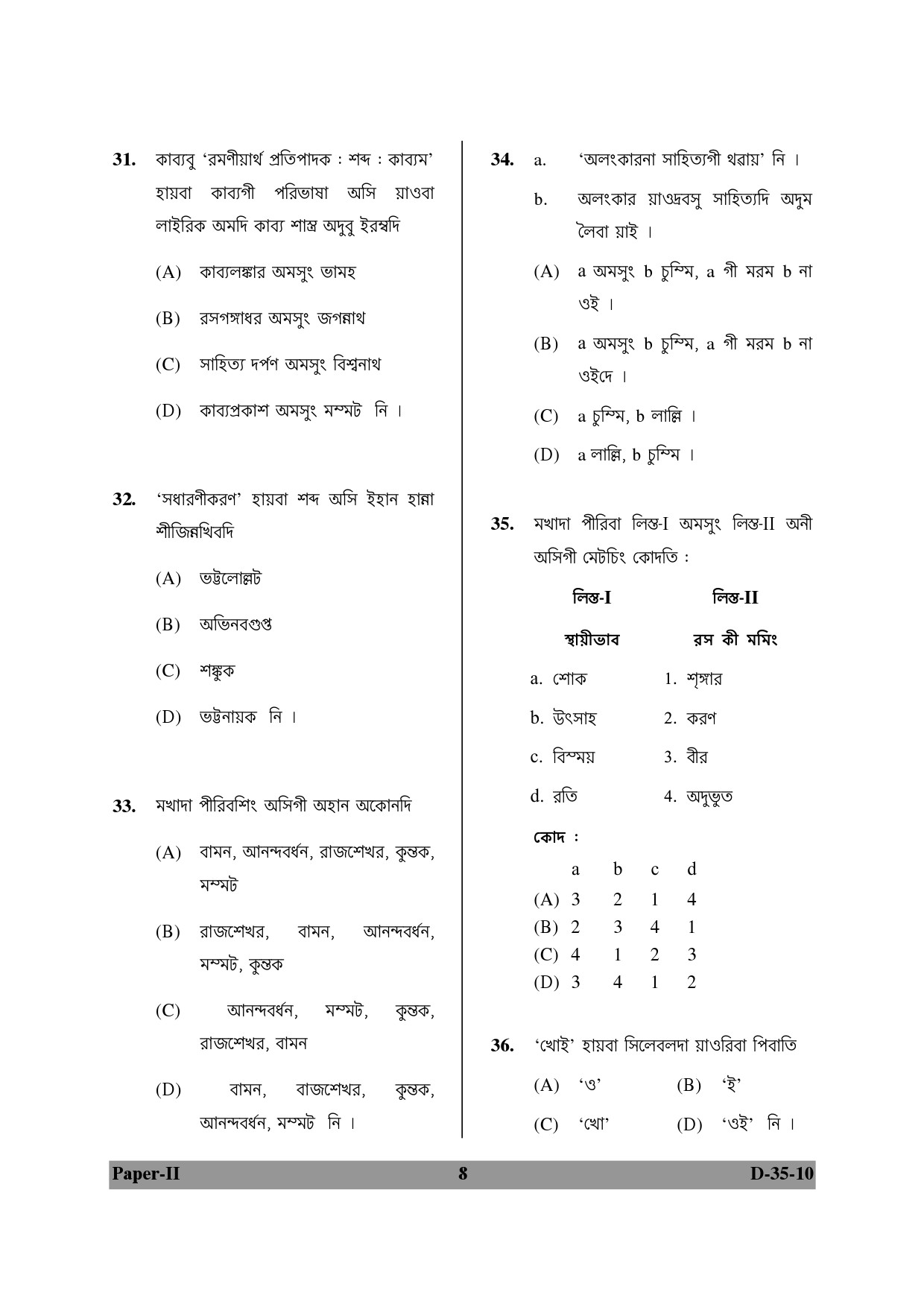 UGC NET Manipuri Question Paper II December 2010 8