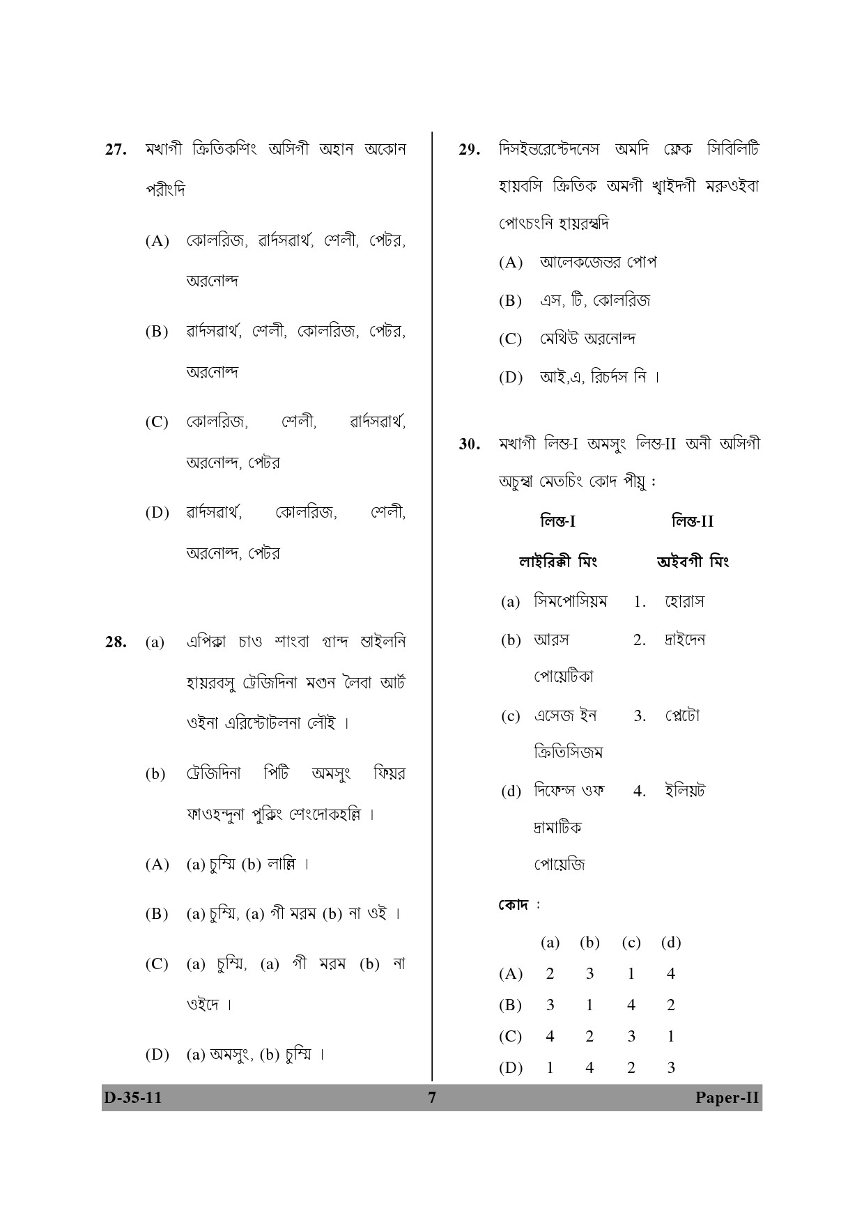 UGC NET Manipuri Question Paper II December 2011 7