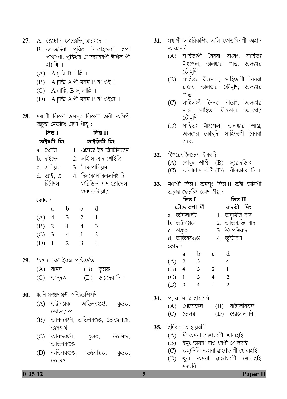 UGC NET Manipuri Question Paper II December 2012 5