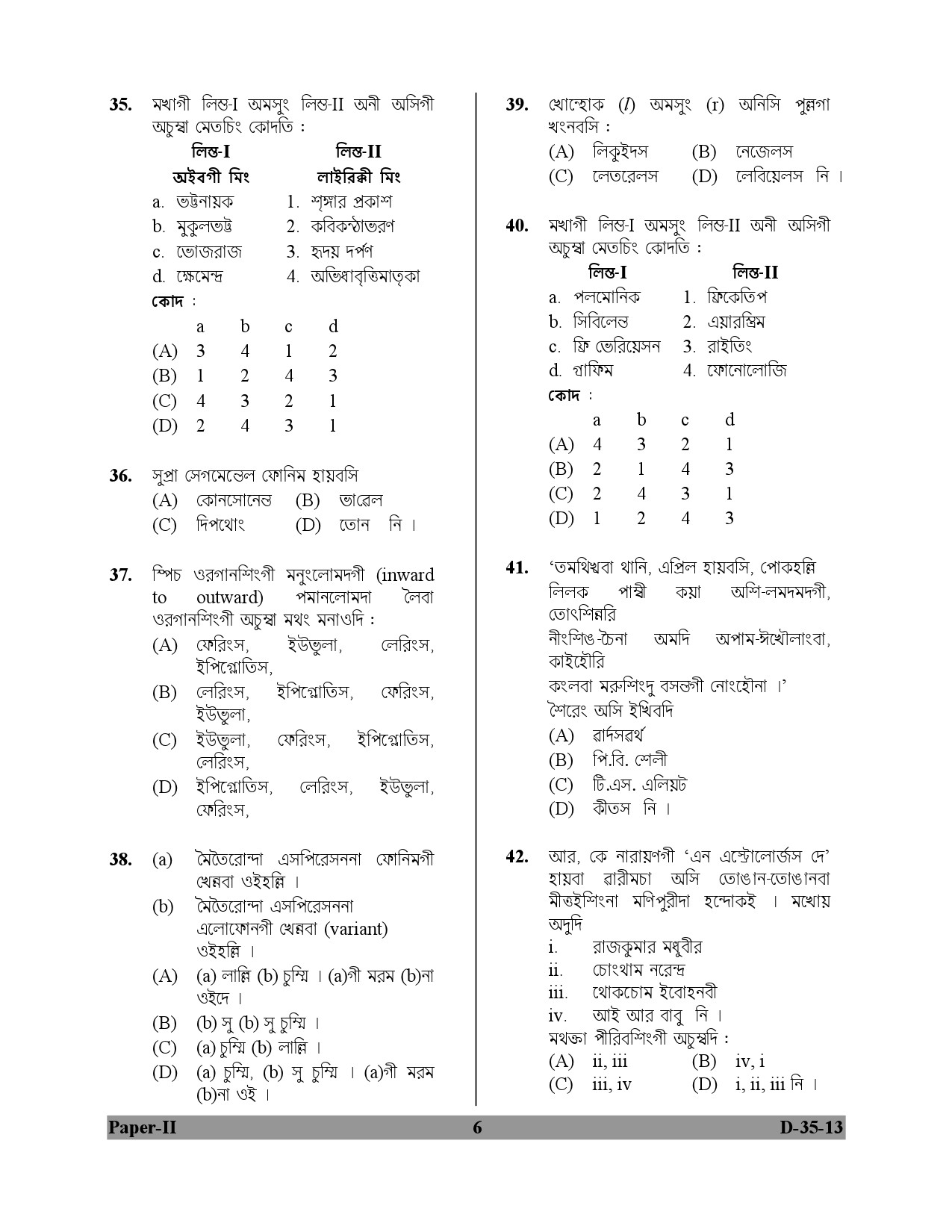 UGC NET Manipuri Question Paper II December 2013 6