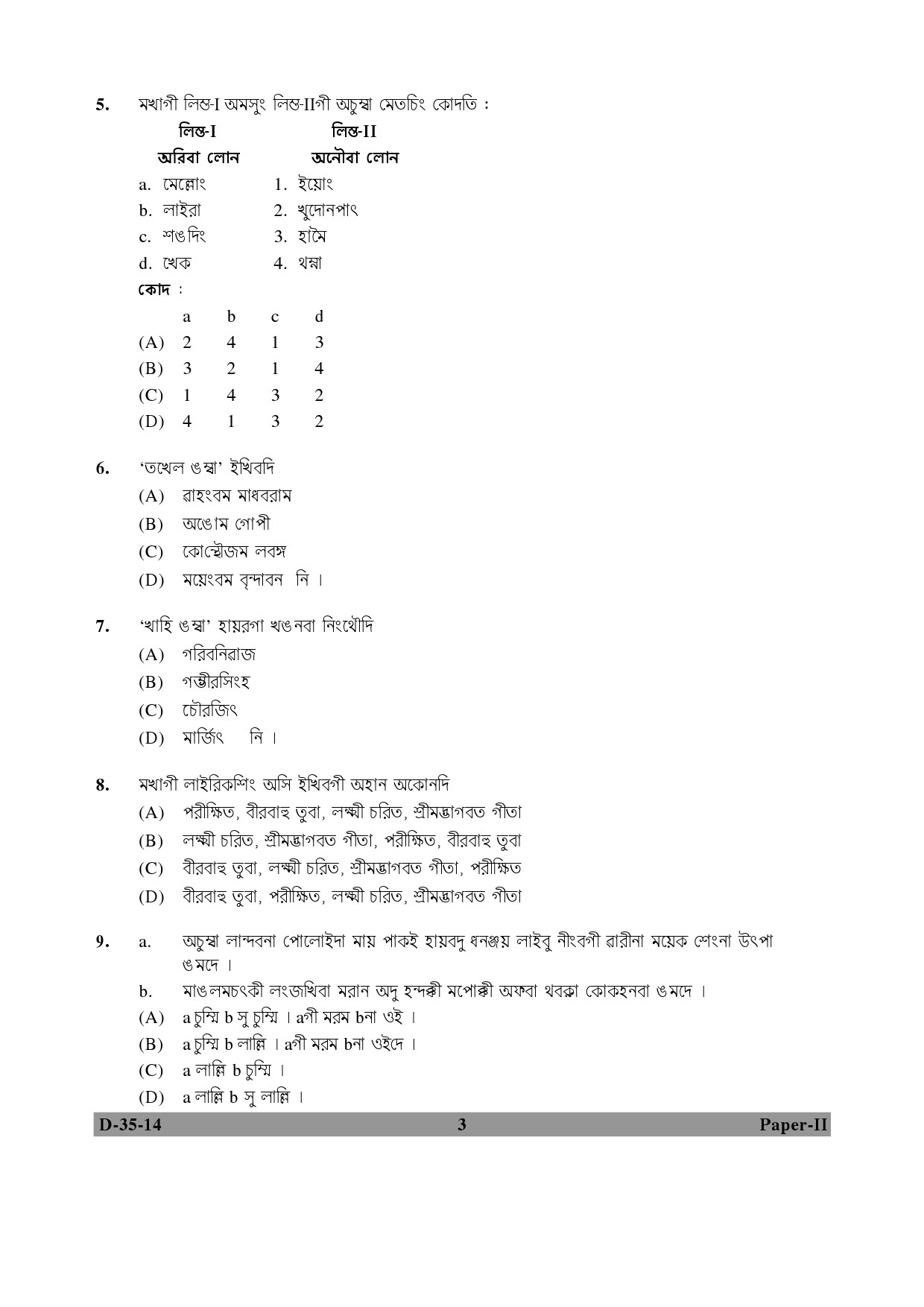 UGC NET Manipuri Question Paper II December 2014 3