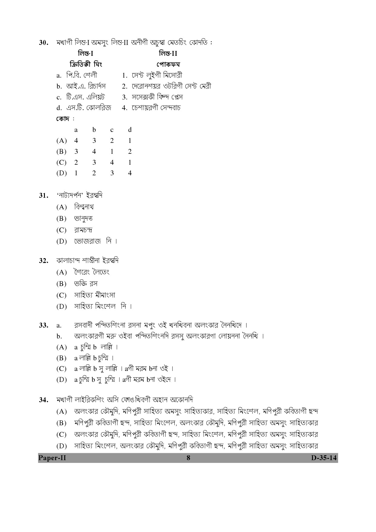 UGC NET Manipuri Question Paper II December 2014 8