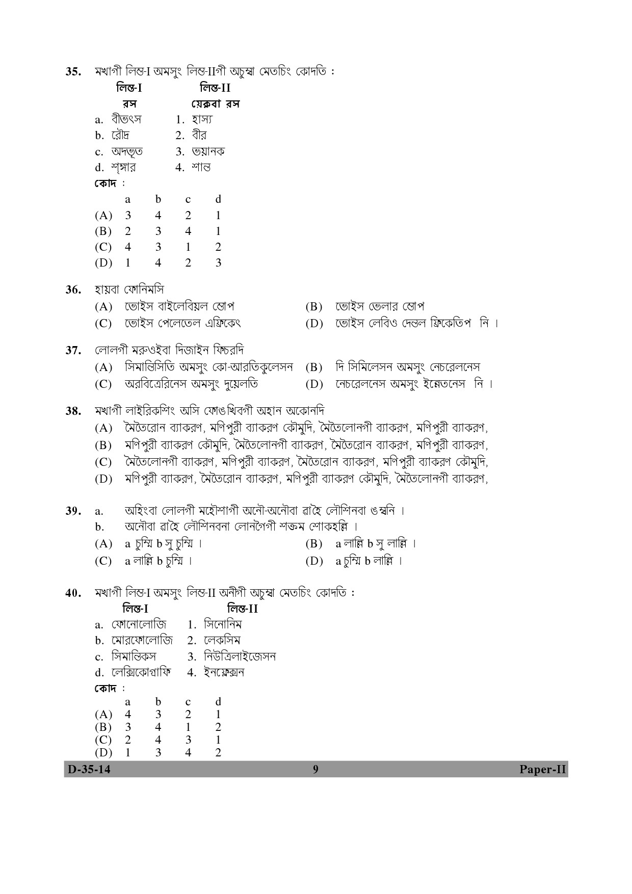 UGC NET Manipuri Question Paper II December 2014 9