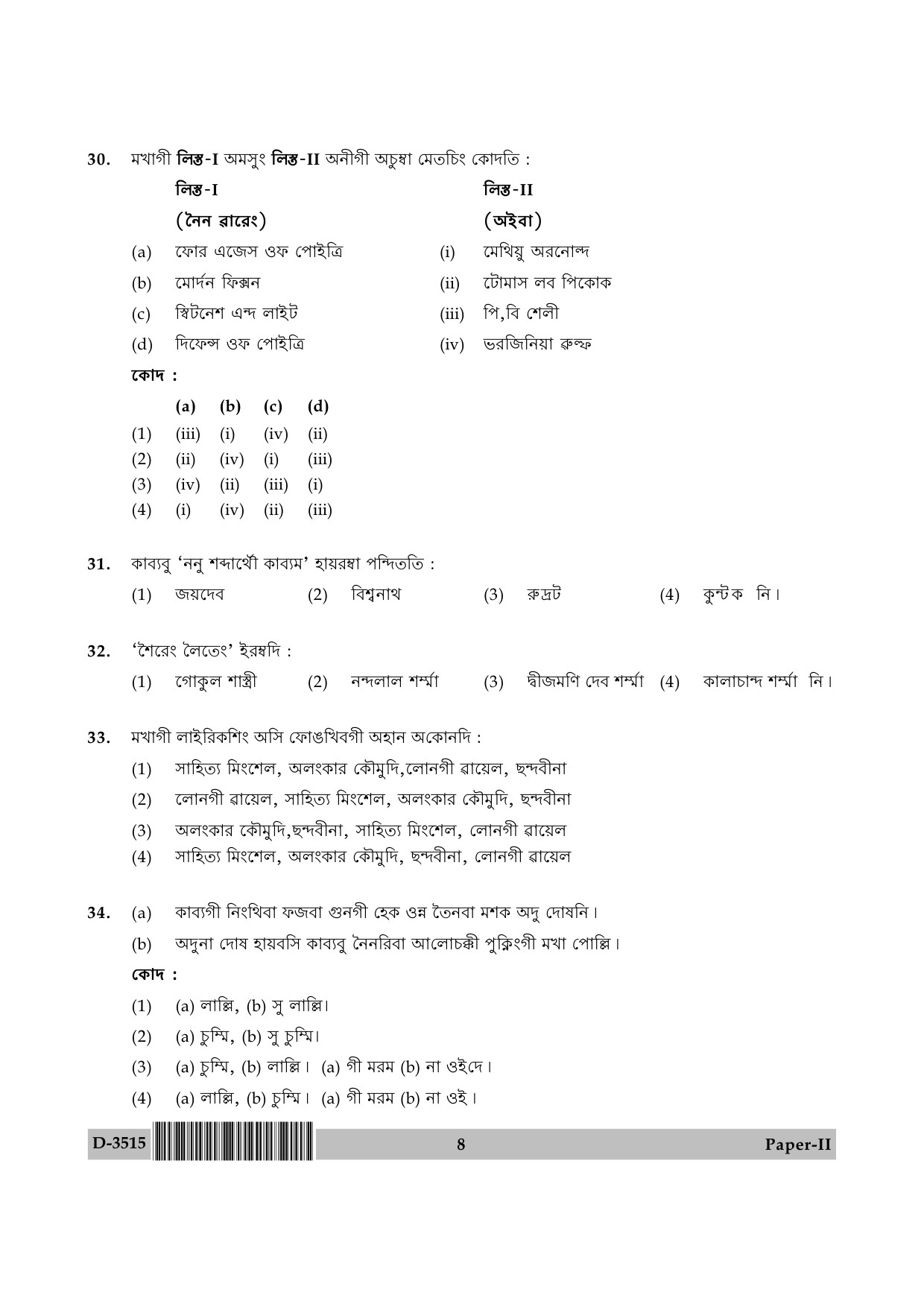 UGC NET Manipuri Question Paper II December 2015 8