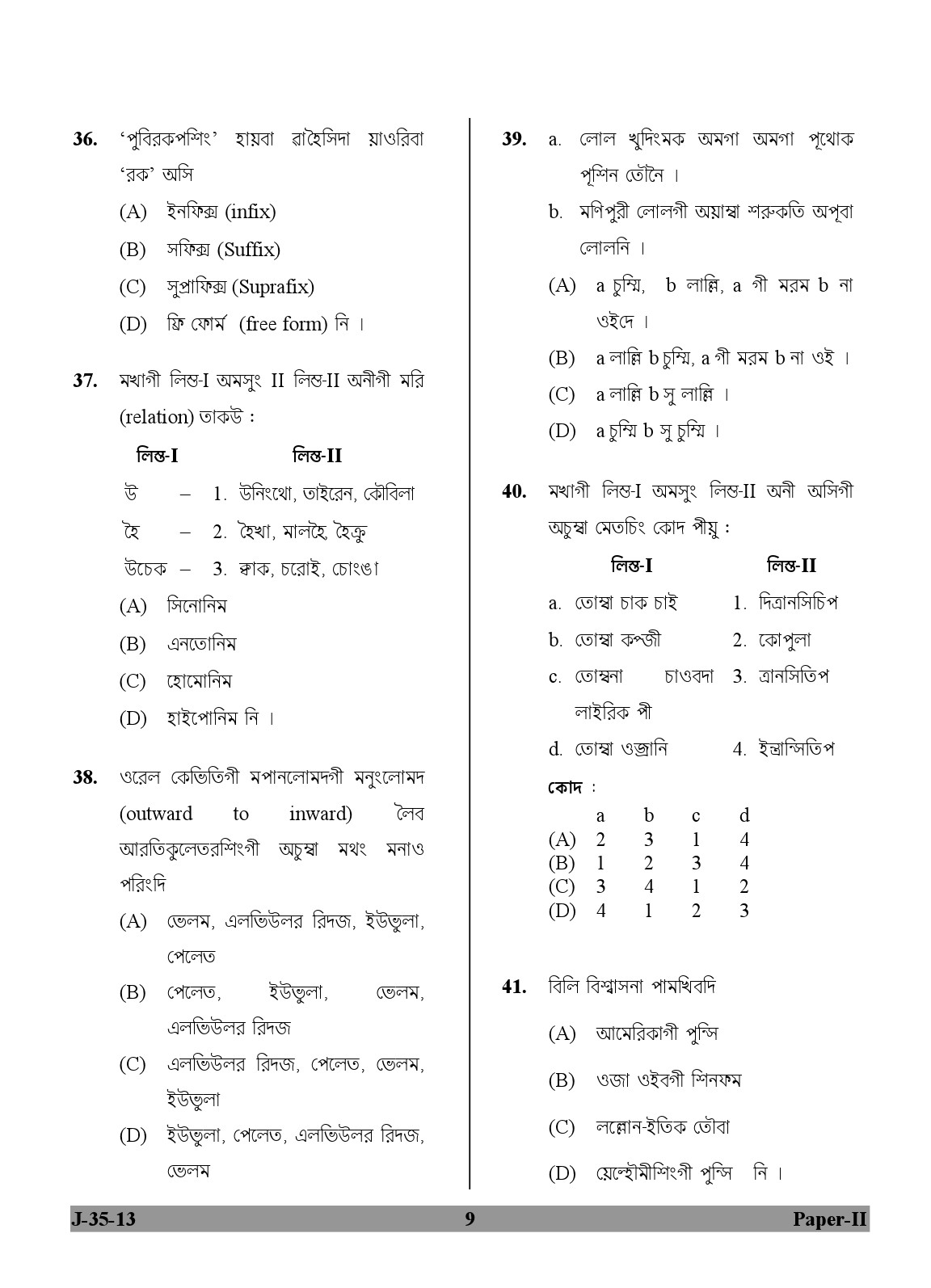 UGC NET Manipuri Question Paper II Exam 2 June 2013 9