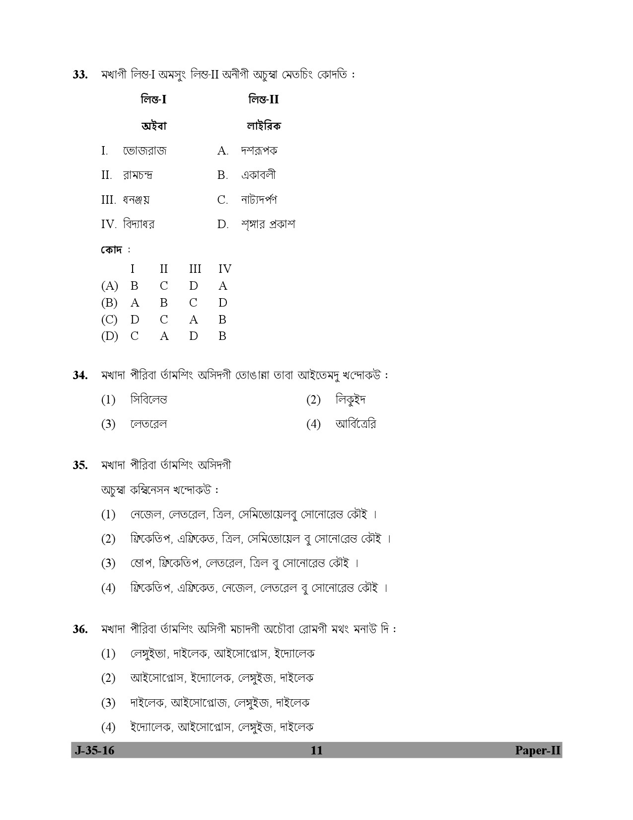 UGC NET Manipuri Question Paper II July 2016 11