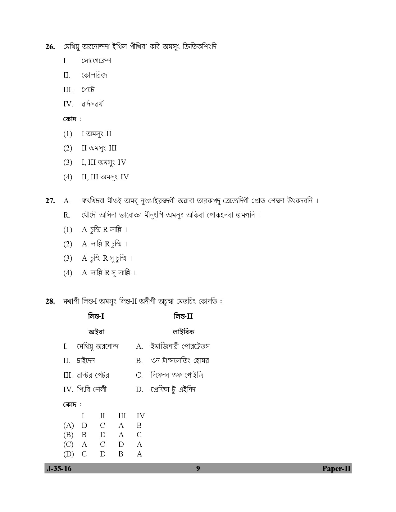 UGC NET Manipuri Question Paper II July 2016 9