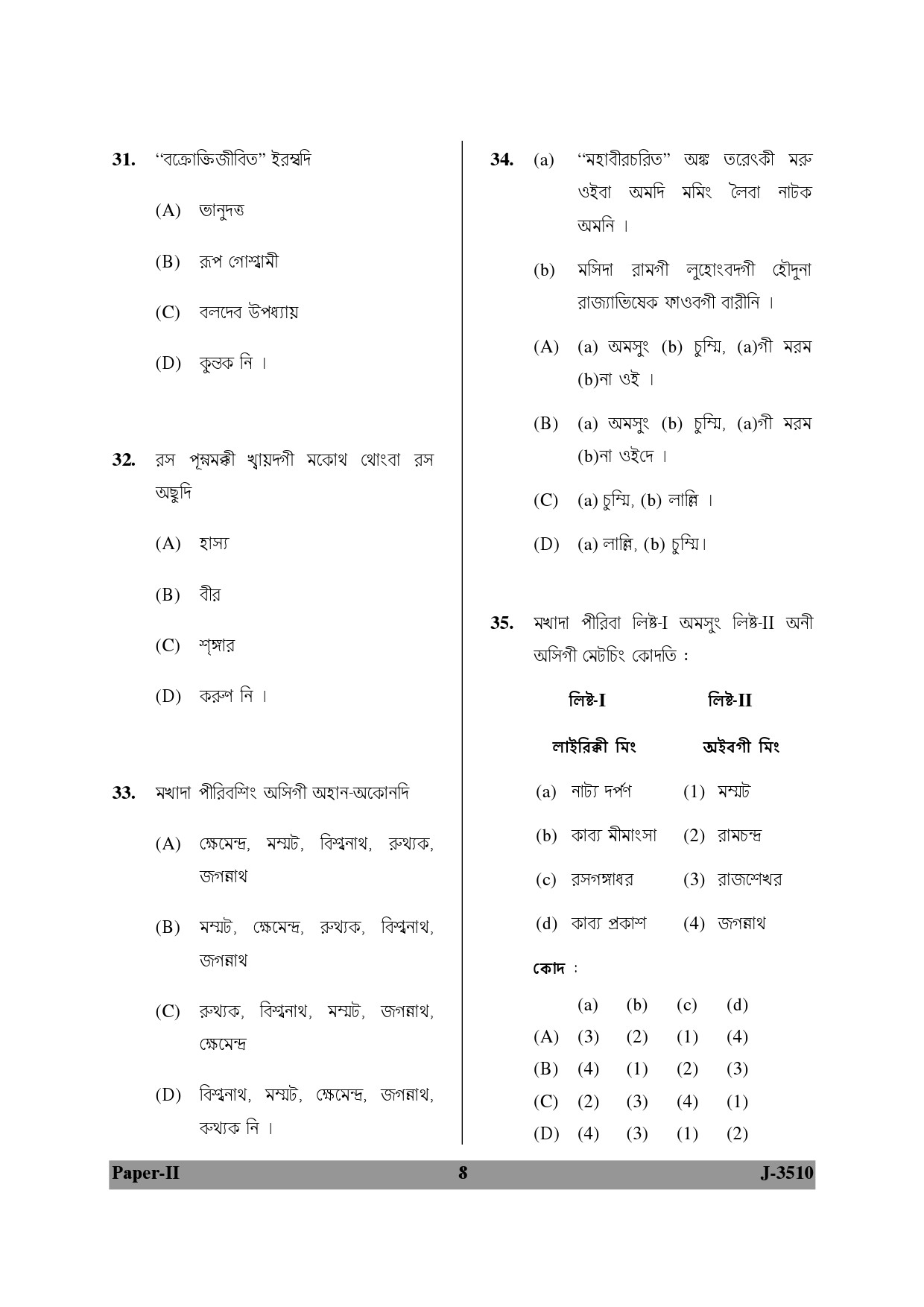 UGC NET Manipuri Question Paper II June 2010 8