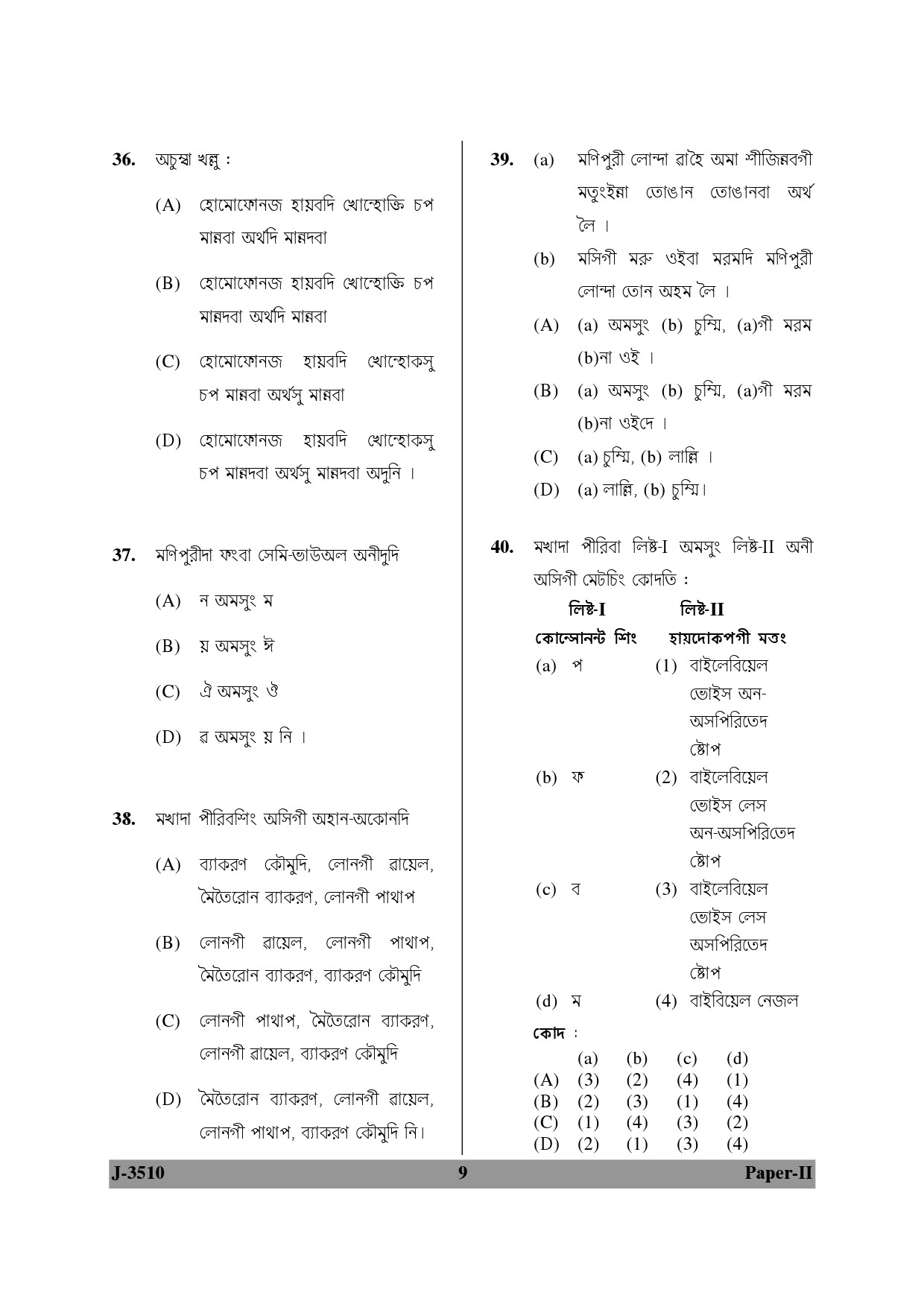 UGC NET Manipuri Question Paper II June 2010 9