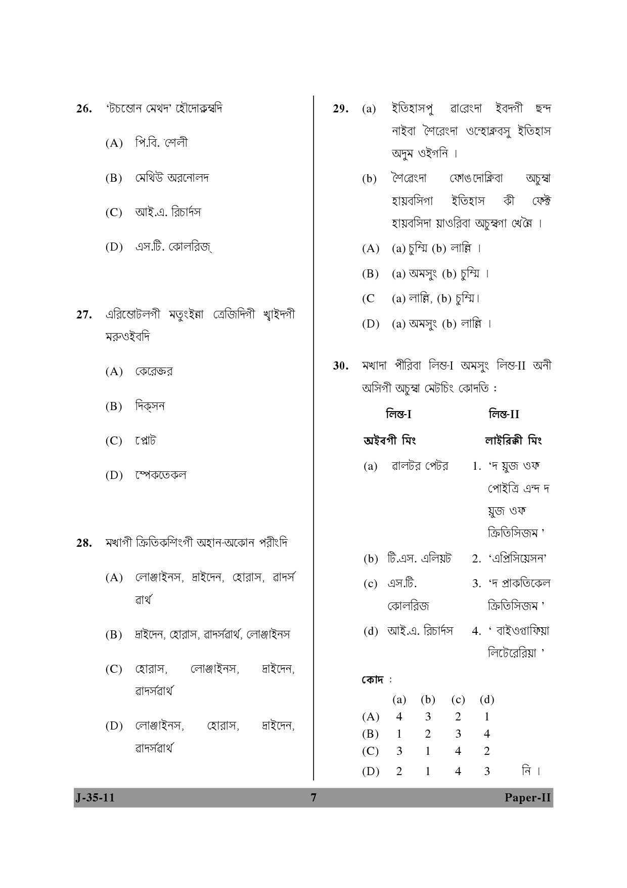 UGC NET Manipuri Question Paper II June 2011 7