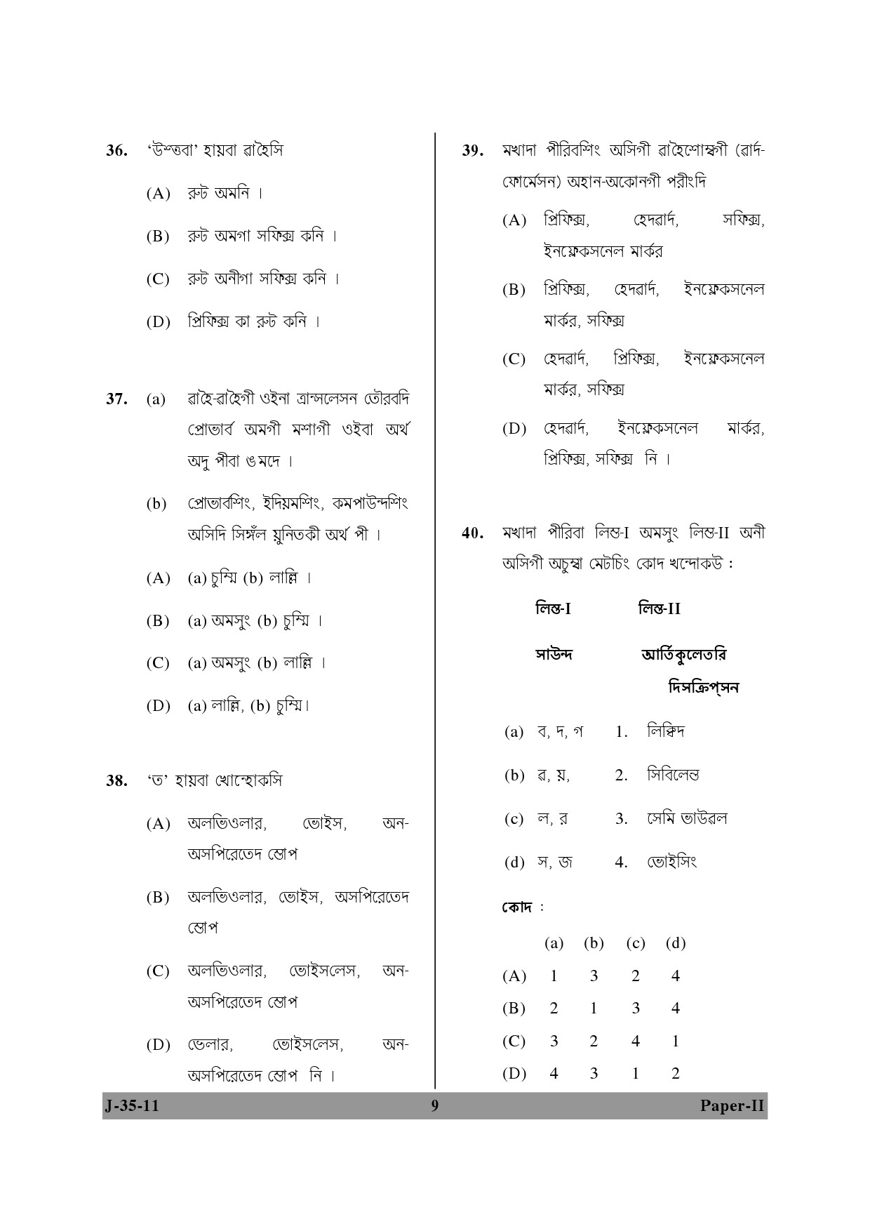 UGC NET Manipuri Question Paper II June 2011 9