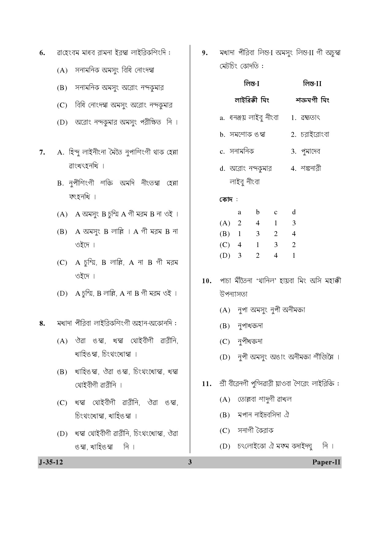 UGC NET Manipuri Question Paper II June 2012 3