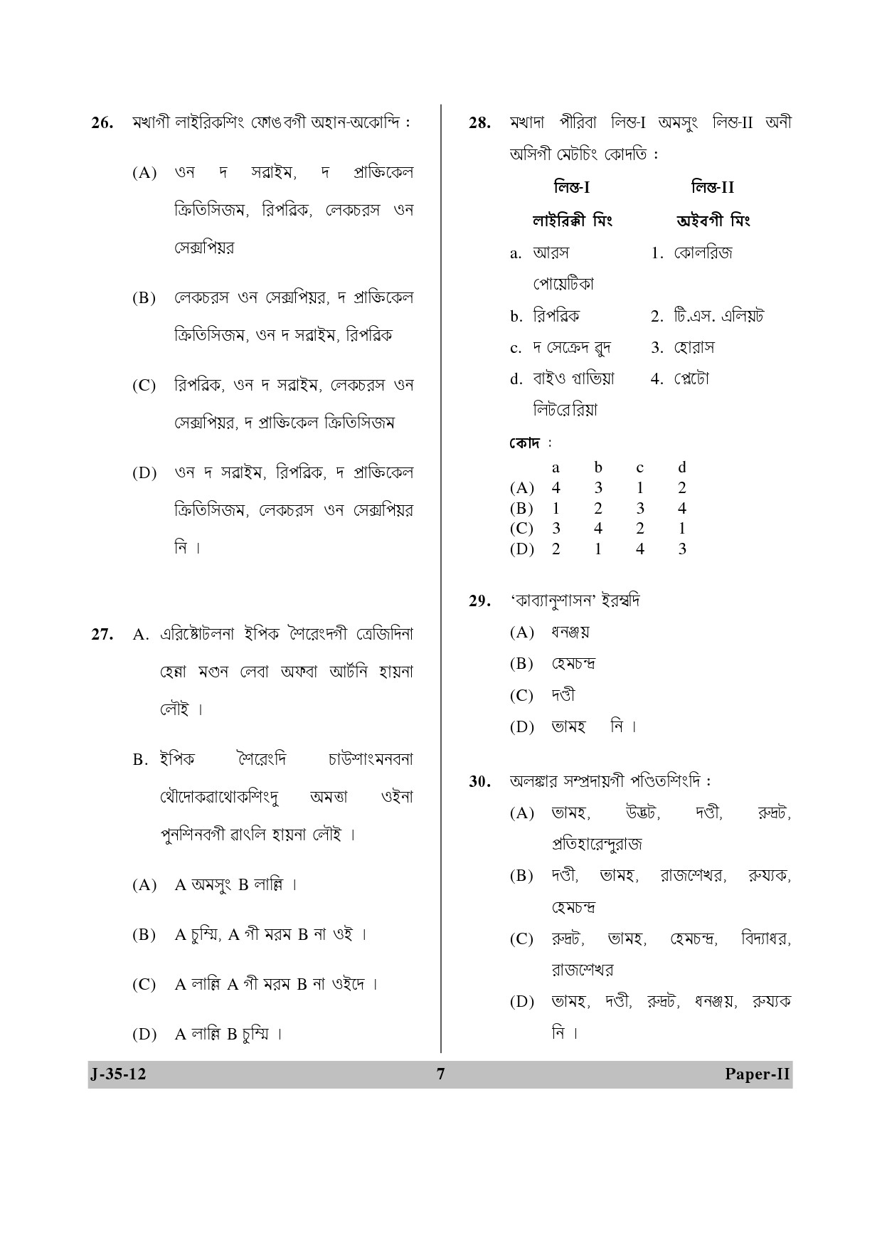 UGC NET Manipuri Question Paper II June 2012 7