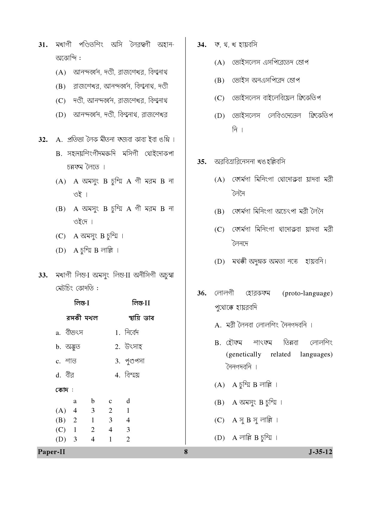 UGC NET Manipuri Question Paper II June 2012 8