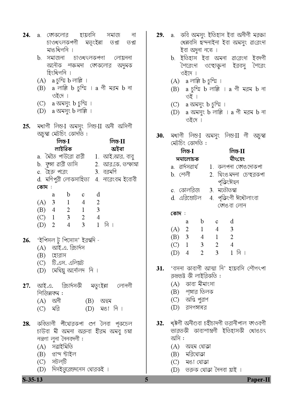 UGC NET Manipuri Question Paper II June 2013 5