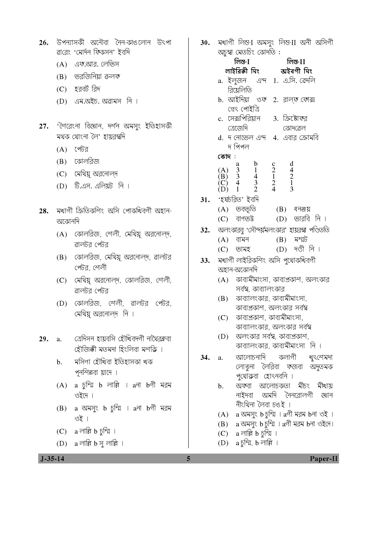 UGC NET Manipuri Question Paper II June 2014 5