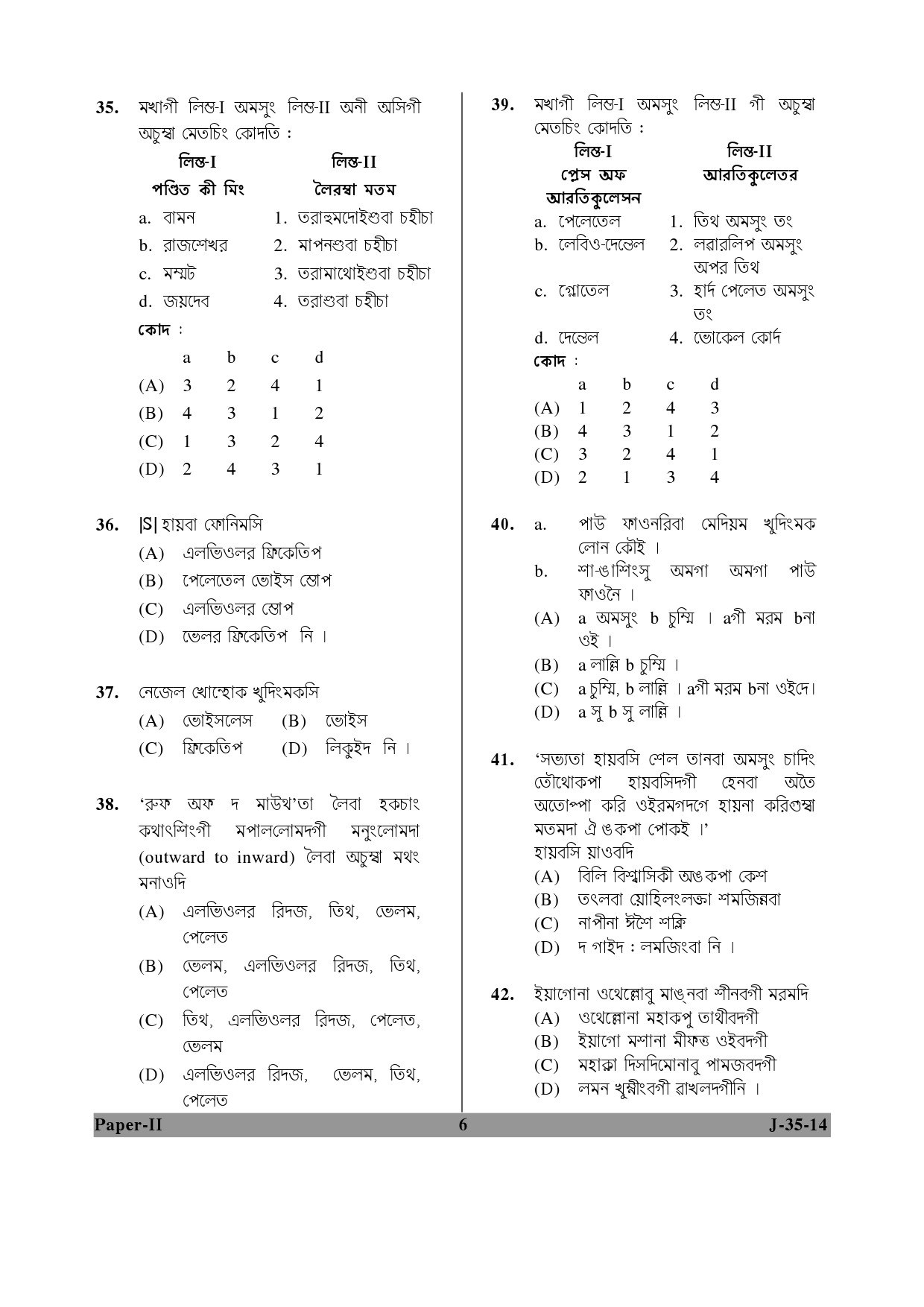 UGC NET Manipuri Question Paper II June 2014 6