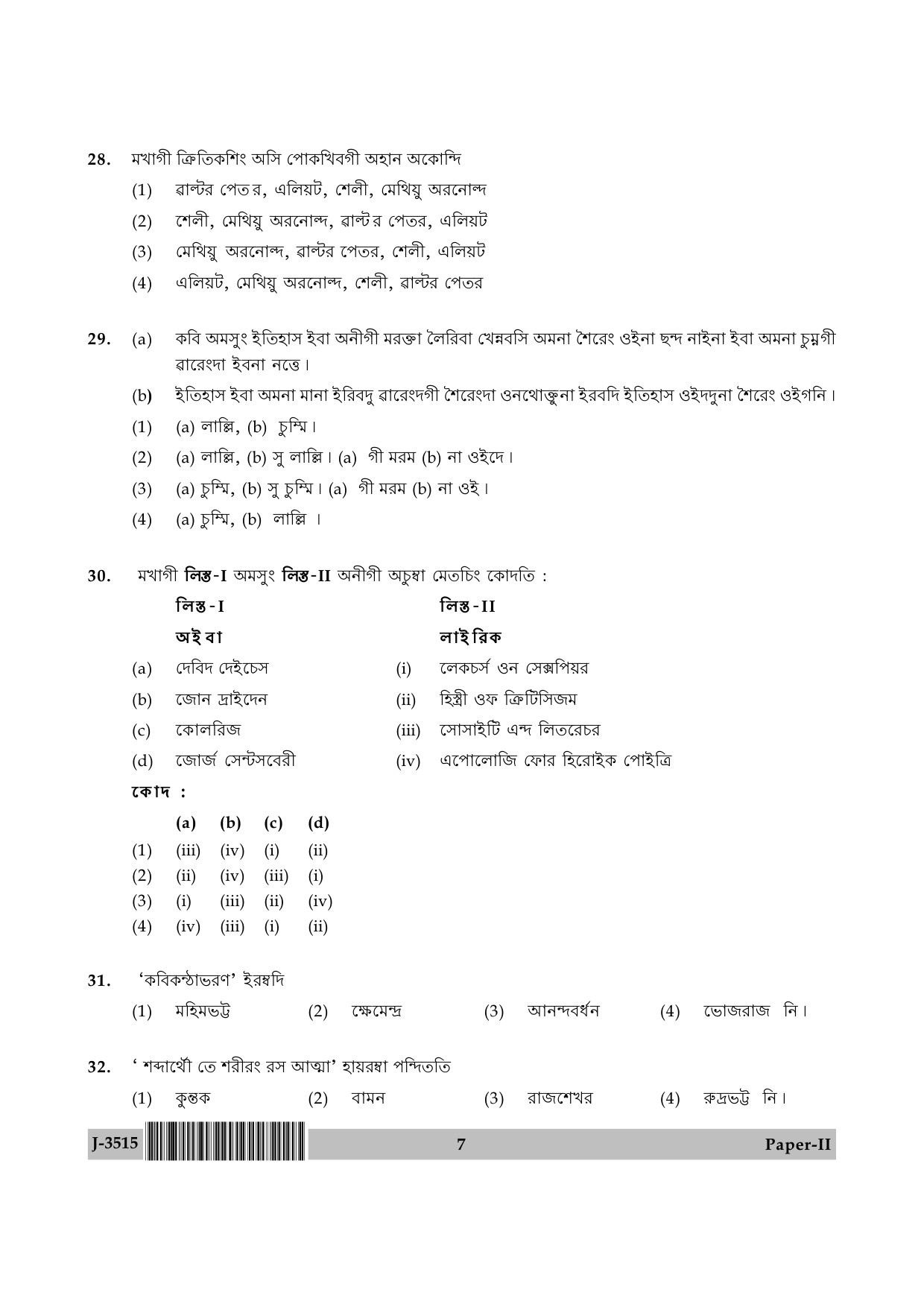 UGC NET Manipuri Question Paper II June 2015 7