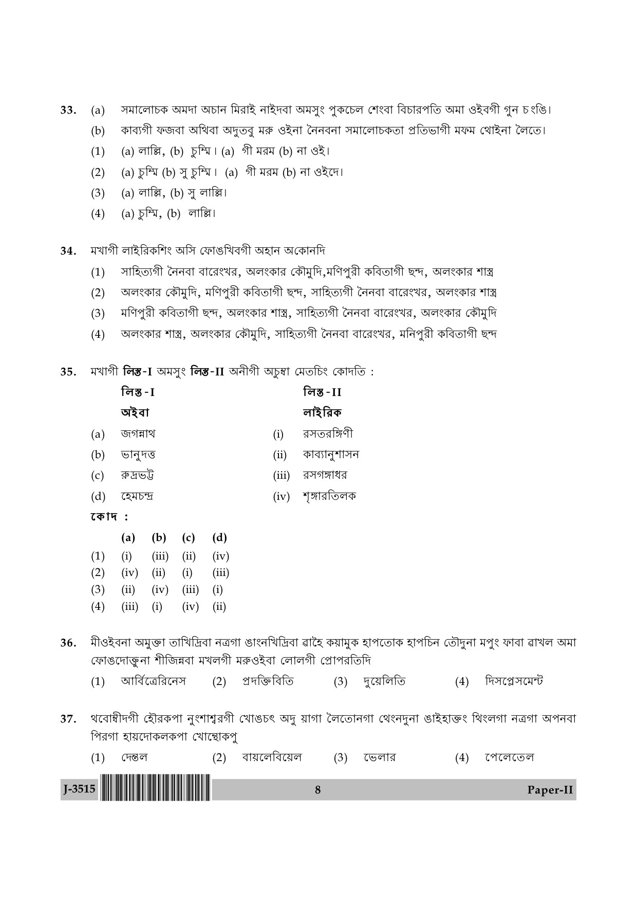 UGC NET Manipuri Question Paper II June 2015 8