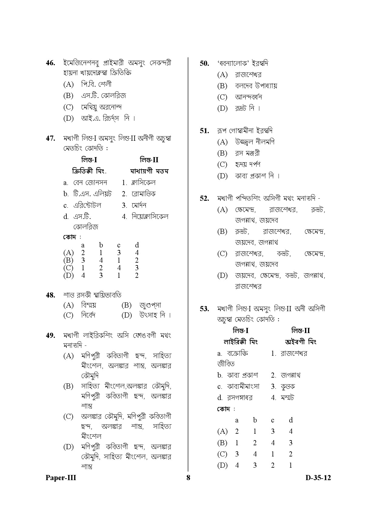 UGC NET Manipuri Question Paper III December 2012 8