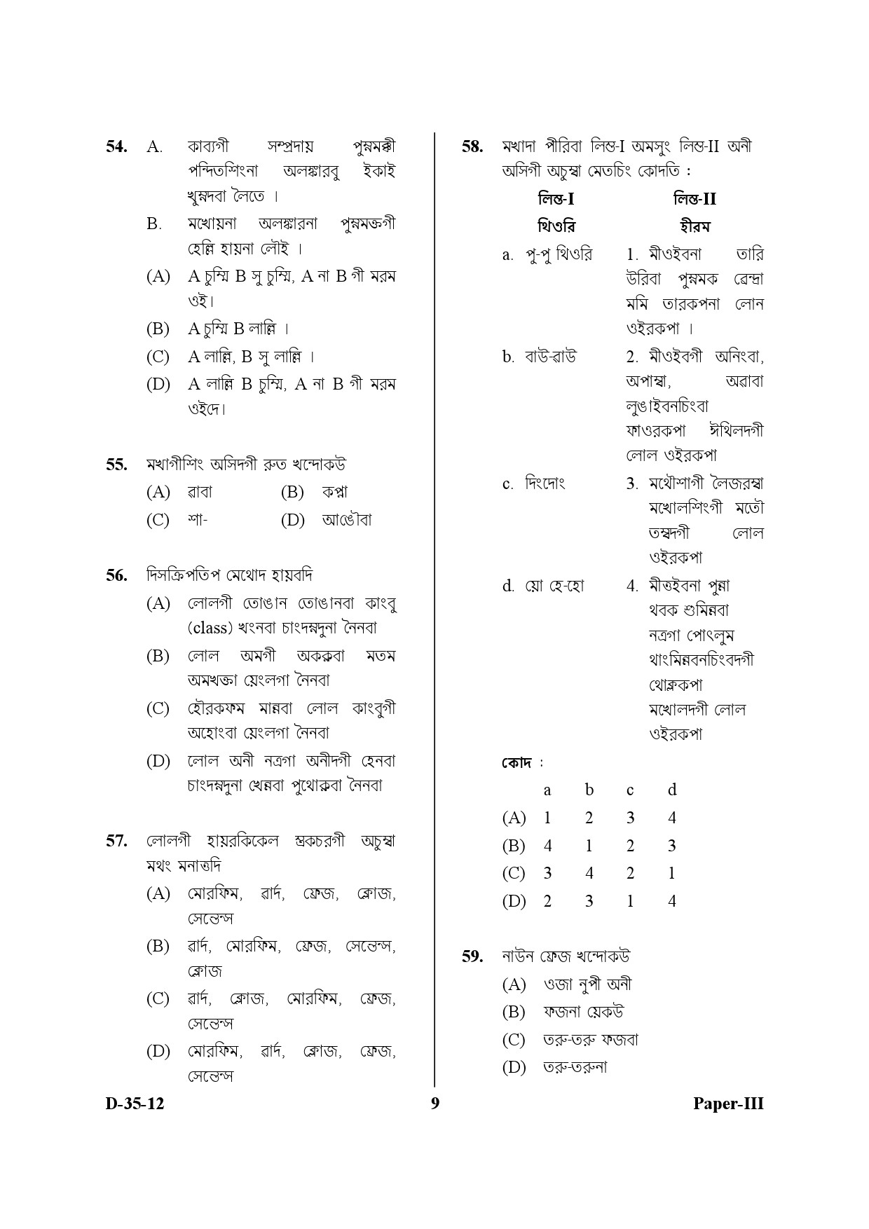 UGC NET Manipuri Question Paper III December 2012 9