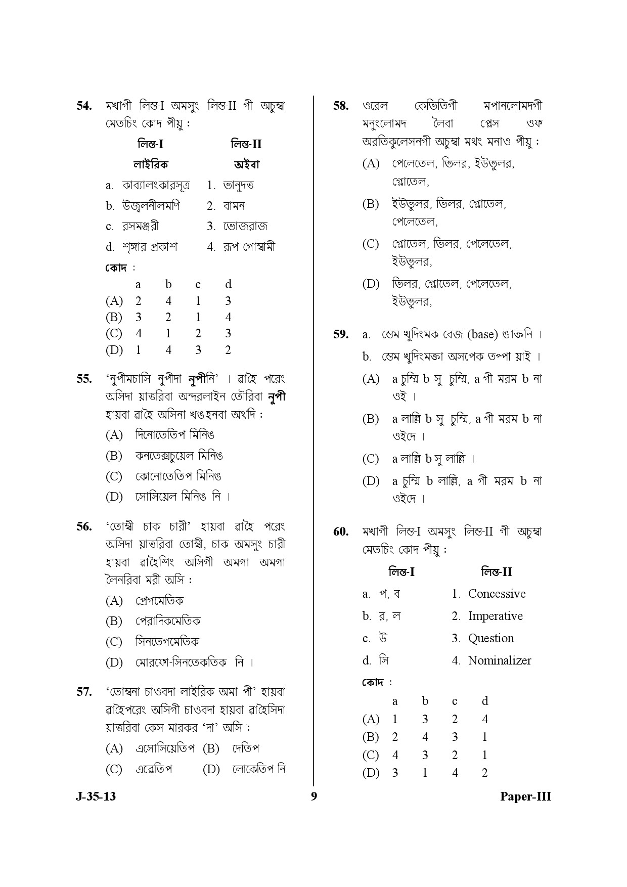 UGC NET Manipuri Question Paper III Exam 2 June 2013 9