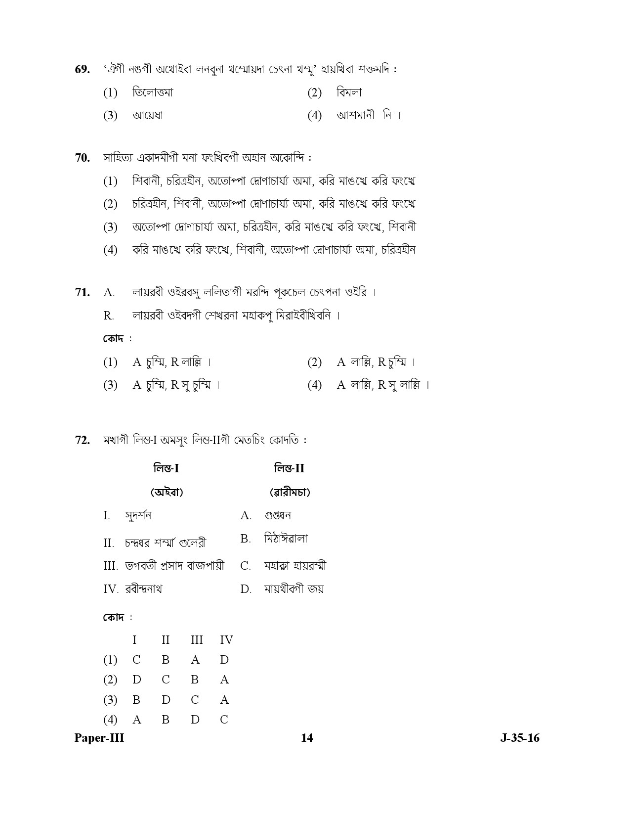 UGC NET Manipuri Question Paper III July 2016 14