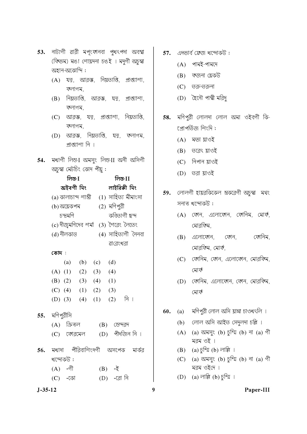 UGC NET Manipuri Question Paper III June 2012 9