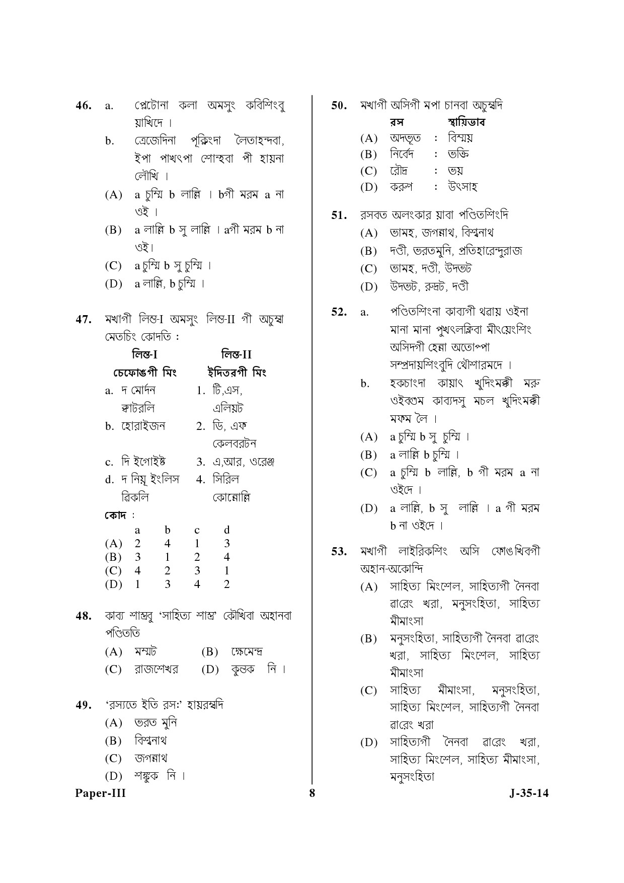 UGC NET Manipuri Question Paper III June 2014 8