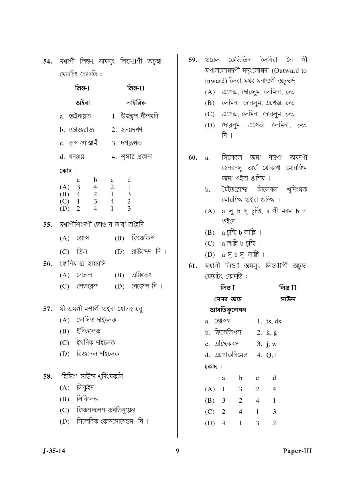 UGC NET Manipuri Question Paper III June 2014 9