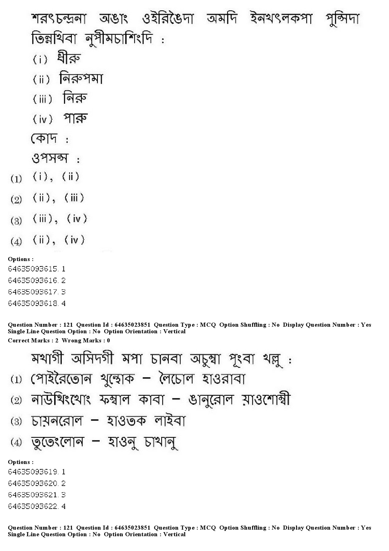 UGC NET Manipuri Question Paper June 2019 114