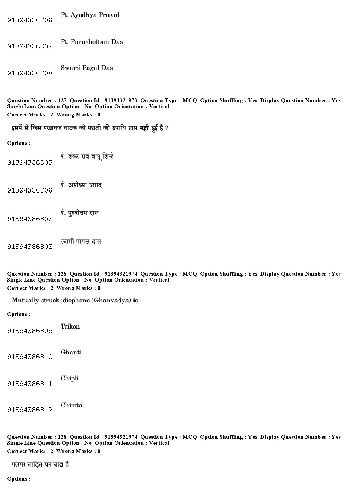 UGC NET Percussion Instruments Question Paper December 2018 105