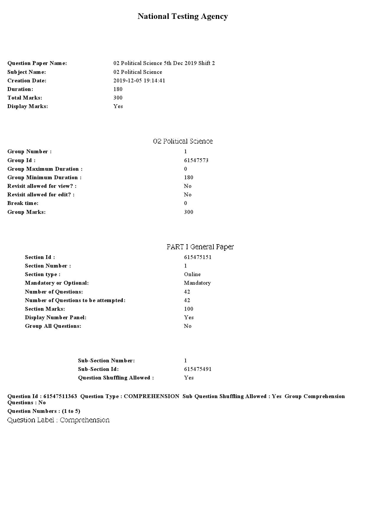 UGC NET Political Science Question Paper December 2019 1