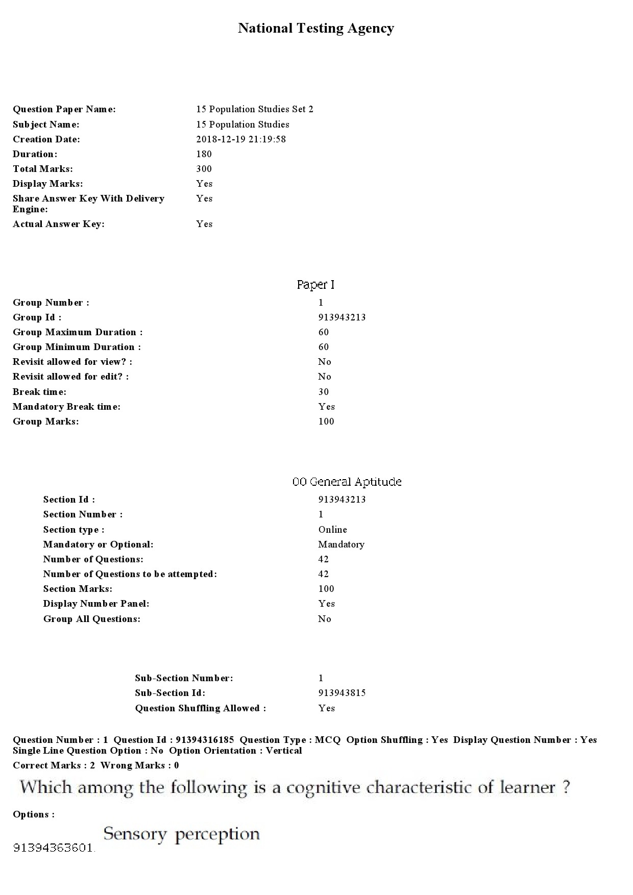 UGC NET Population Studies Question Paper December 2018 1