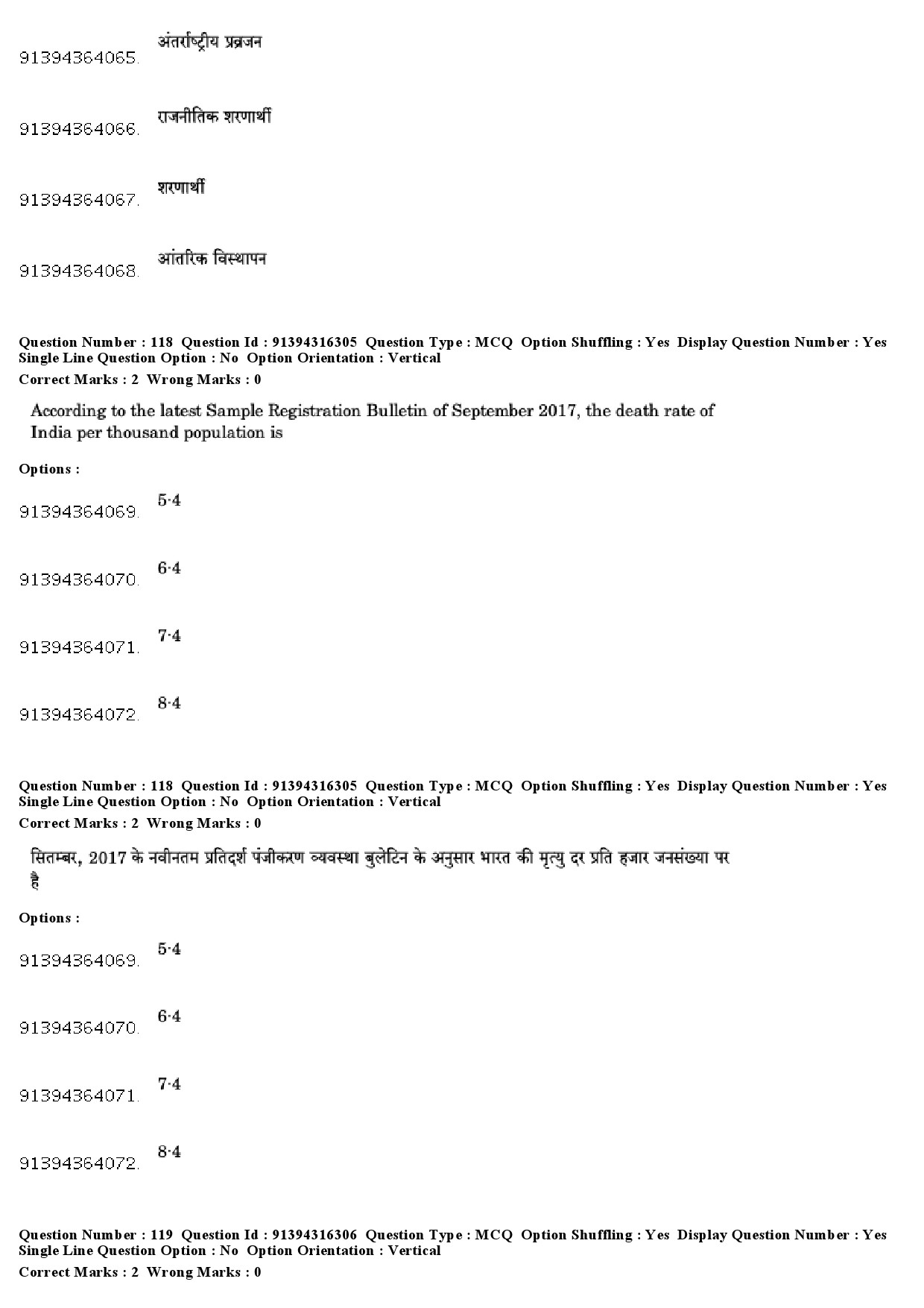 UGC NET Population Studies Question Paper December 2018 100