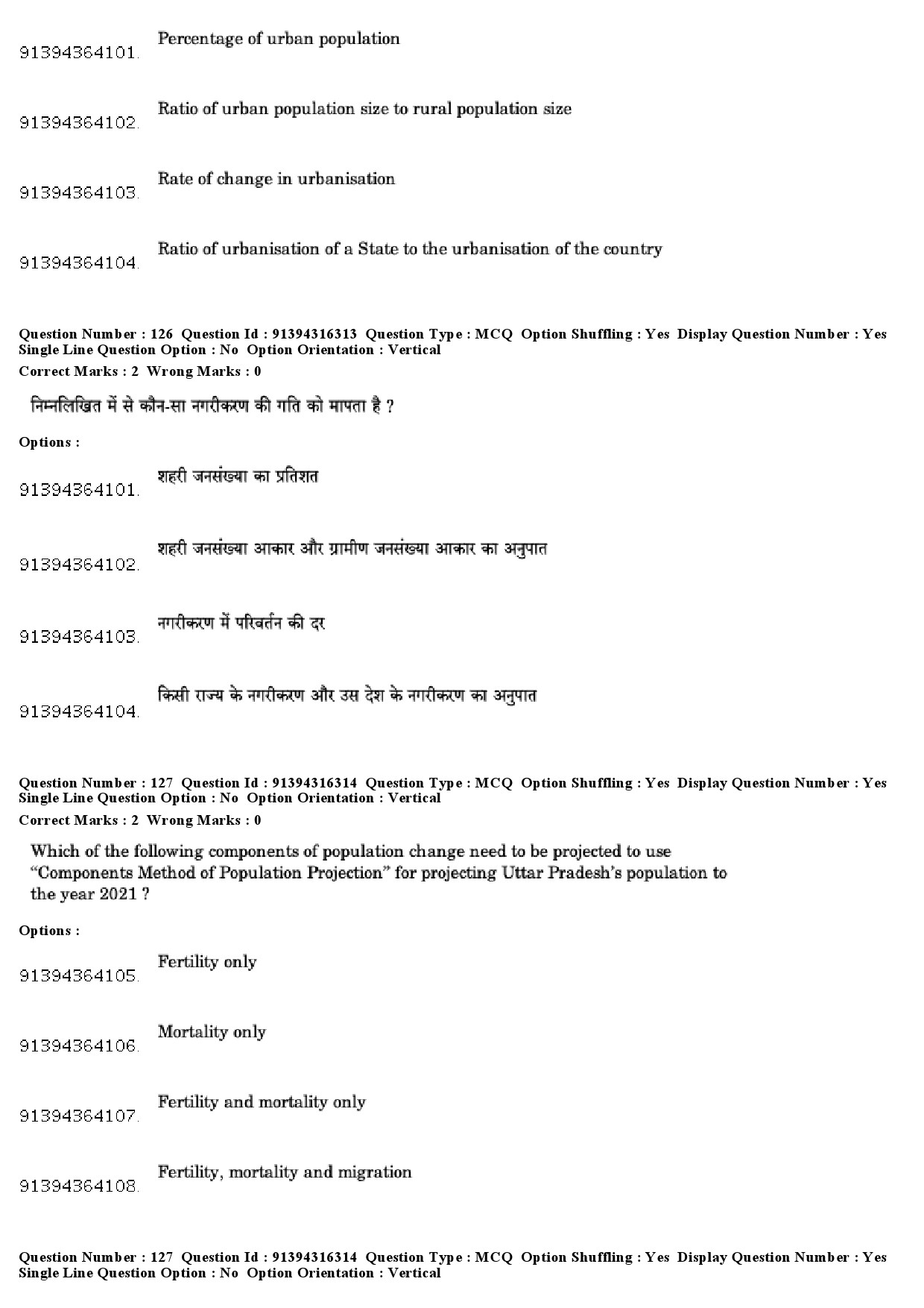 UGC NET Population Studies Question Paper December 2018 107