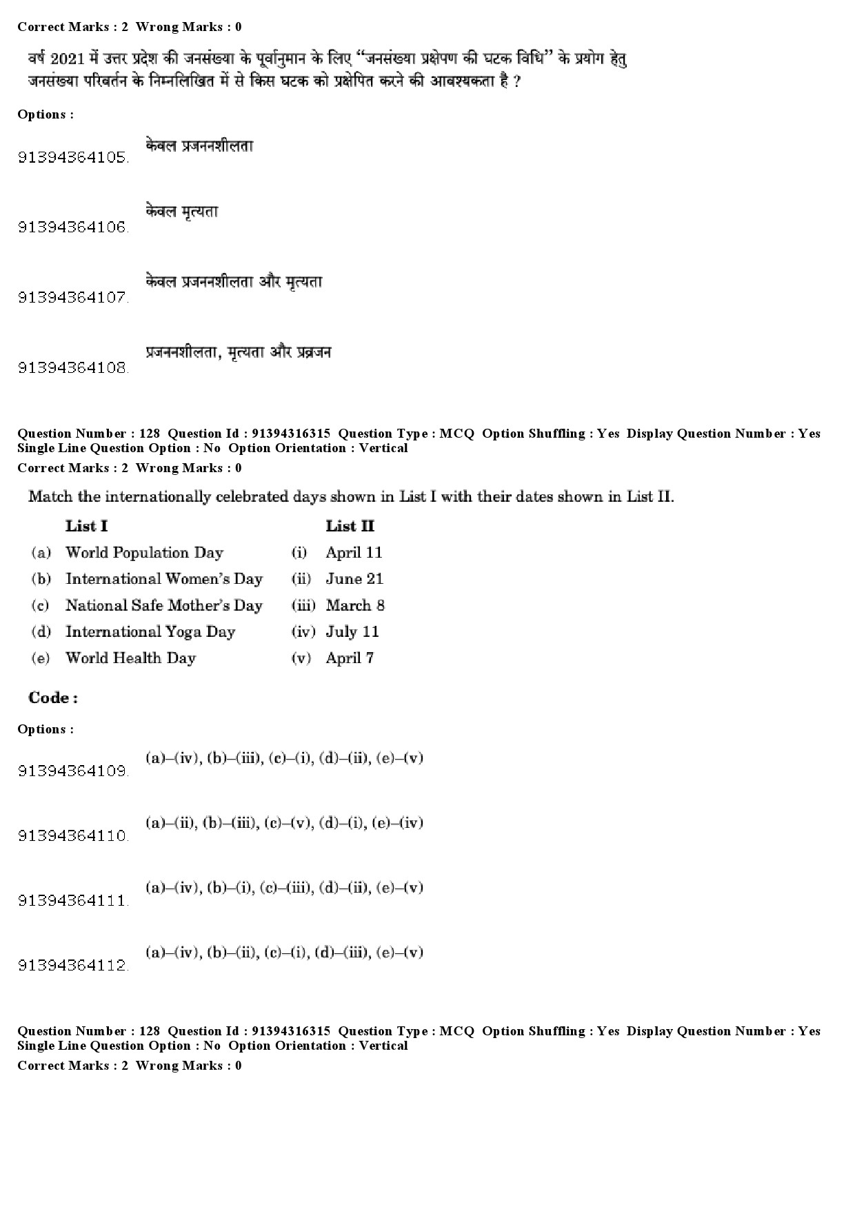 UGC NET Population Studies Question Paper December 2018 108