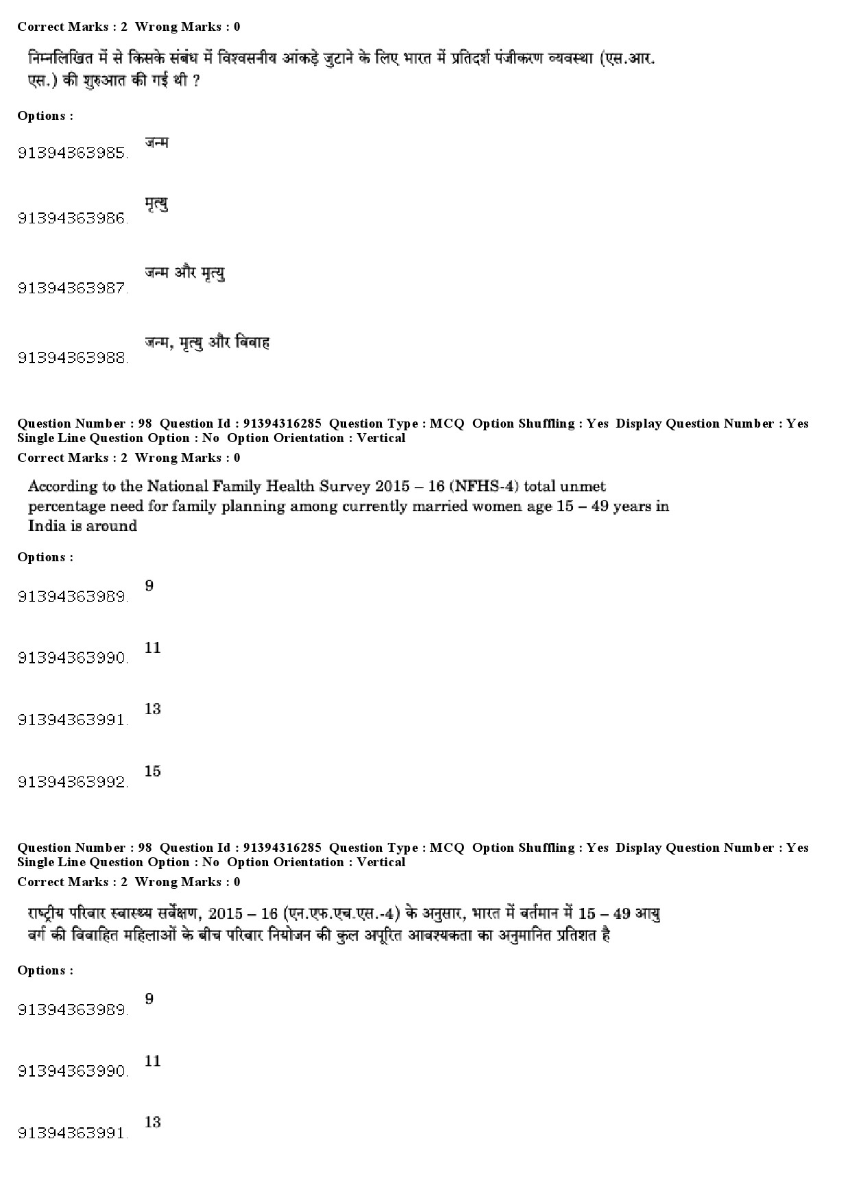 UGC NET Population Studies Question Paper December 2018 83